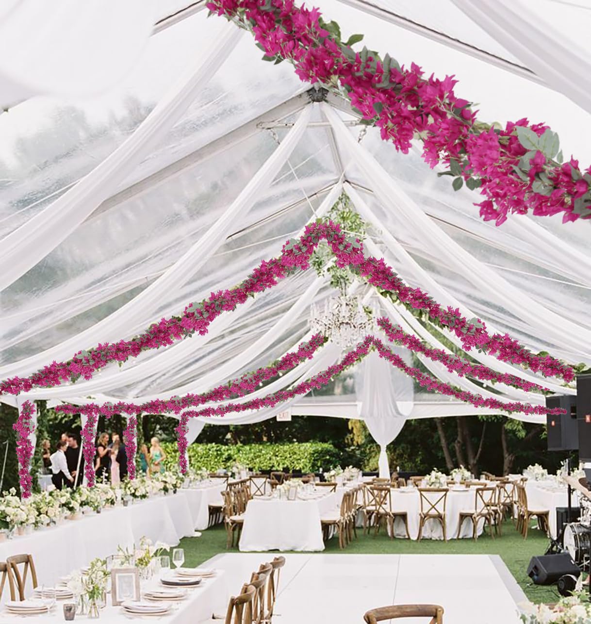 IPOPU 5.9 Ft Artificial Bougainvillea Flowers Garland 2PCS Fake Silk Bougainvillea Vines Long Plant Faux Bougainvillea Wreaths for Centerpieces Table Runner Wedding Arch Wall Decorations (Deep Pink)