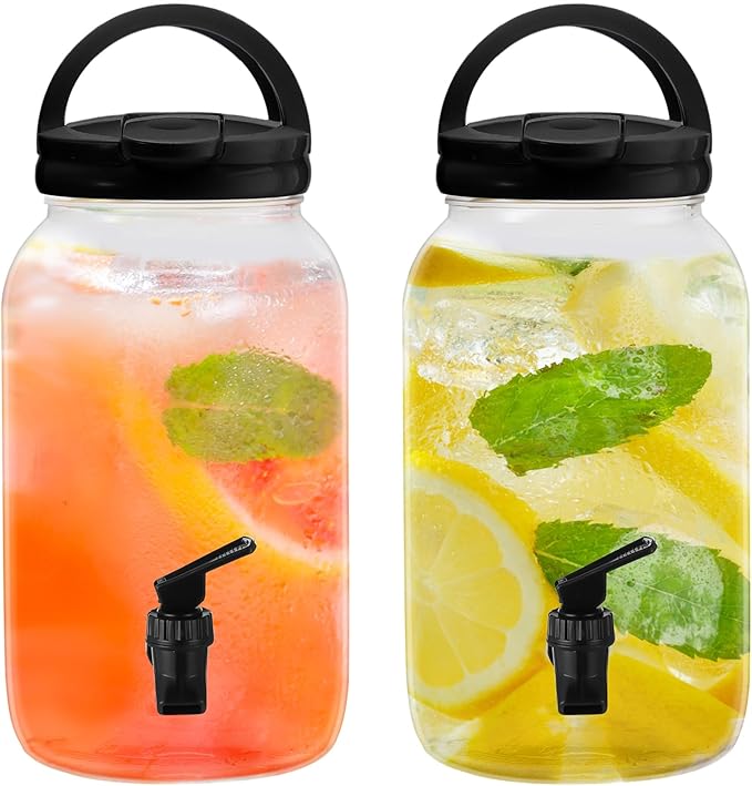 Havawish 2 Pcs 1 Gallon Plastic Beverage Dispenser with Spigot Clear Summer Kitchen Fridge Drink Dispenser for Parties Lem...