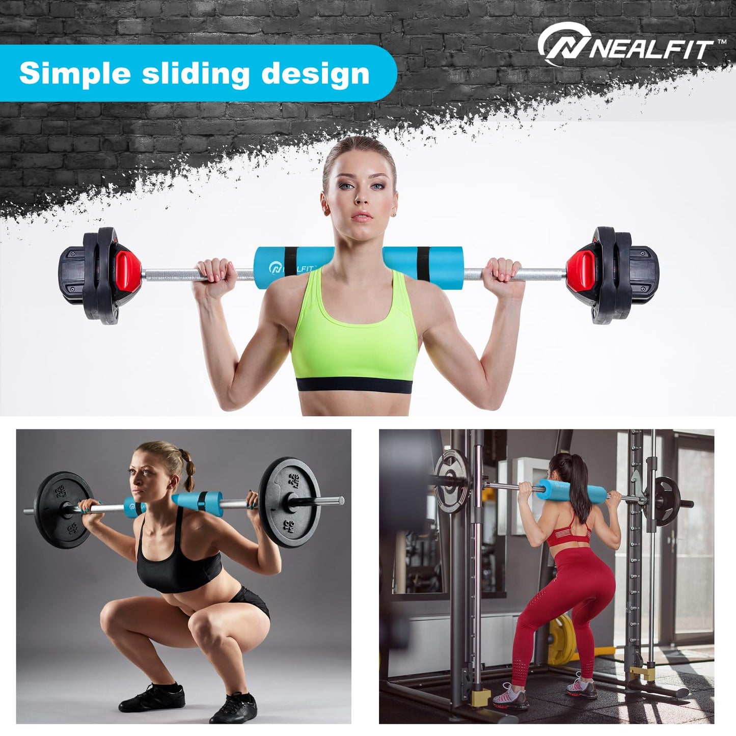 NEALFIT Barbell Pad Squat Pad for Squats—Squat Bar Pad—Great for Weightlifting,Lunges and Hip Thrusts—Foam Sponge Pad—Fit Standard and Olympic Bars Perfectly (Cyan)