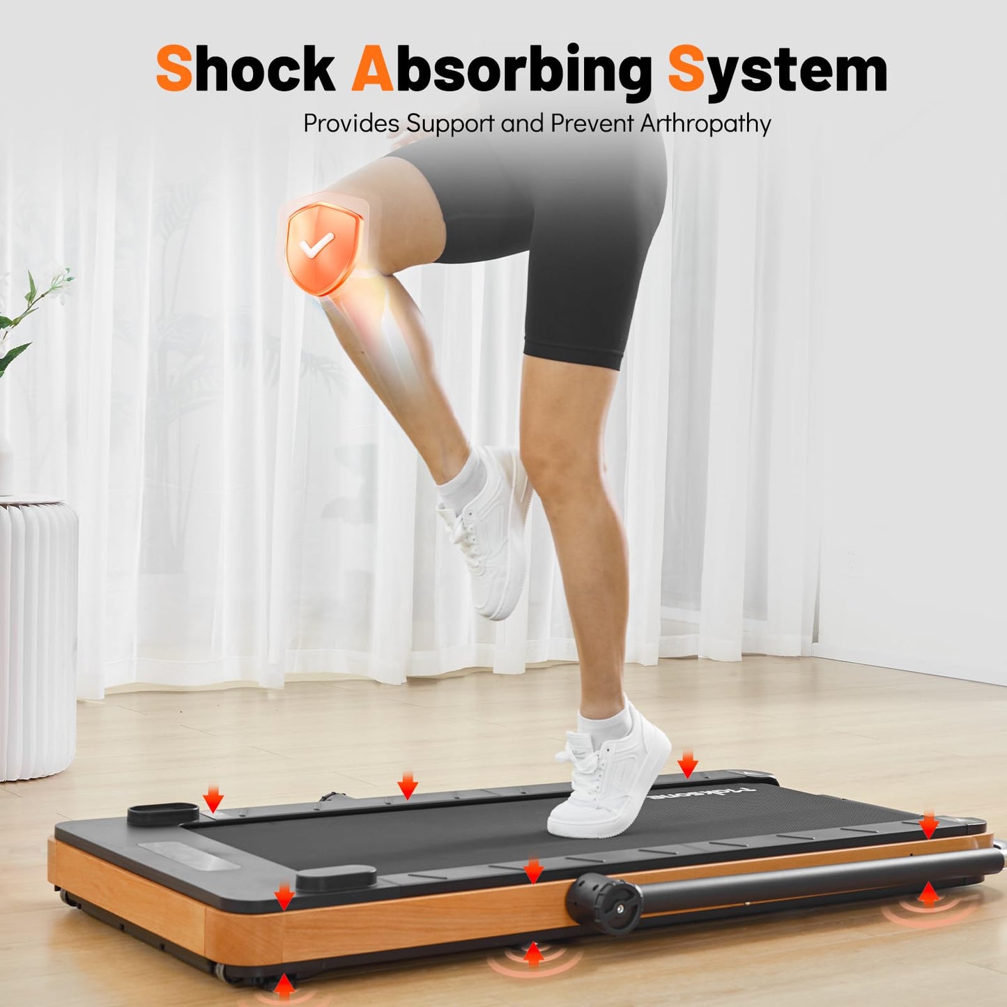 Maksone Folding Wooden Treadmill 4D Adjustable Handlebars Extra Wide 42'' and Long Running Deck,Capacity Heavy Duty Desk Treadmill,Quiet 55dB for Home Gym
