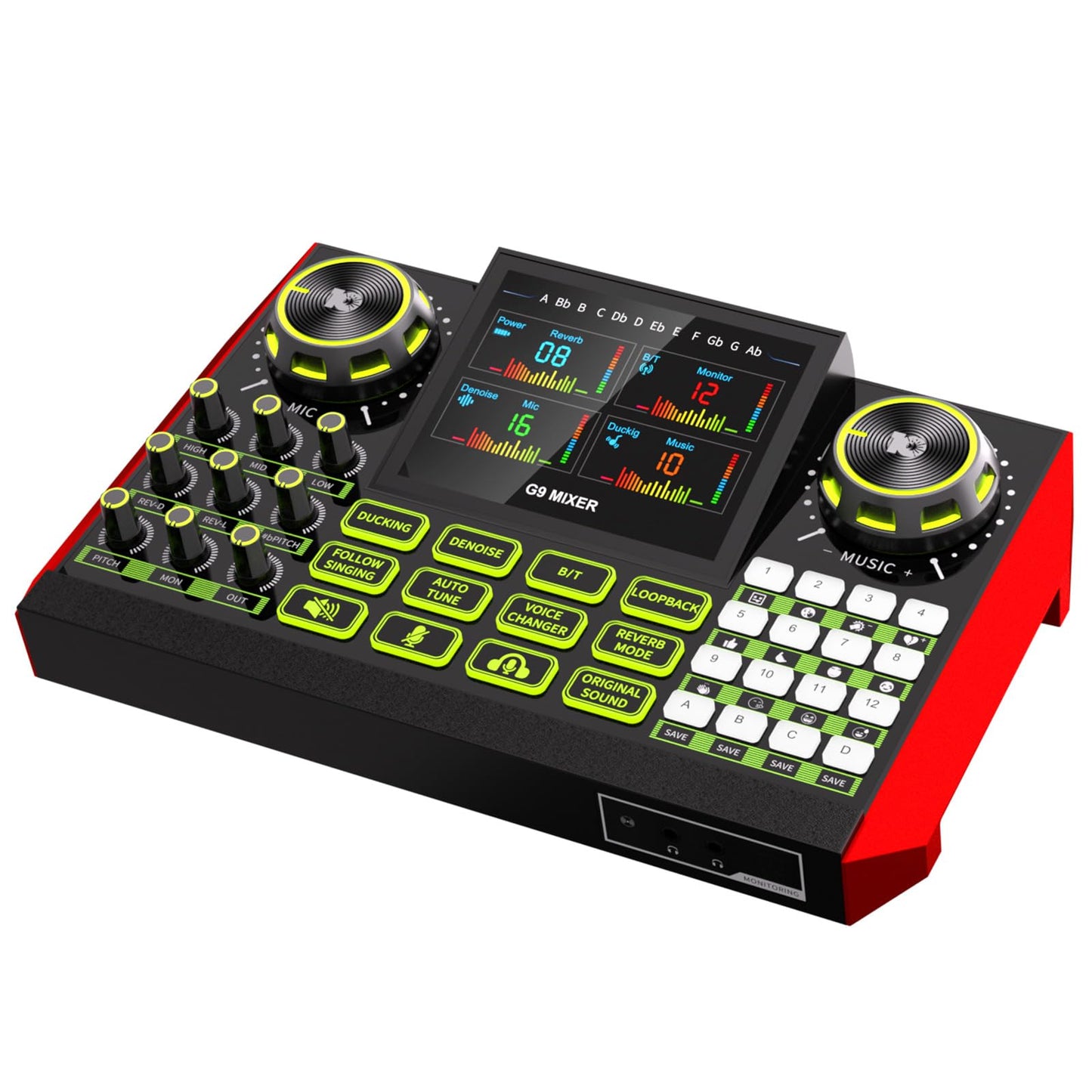 Audio mixer, suitable for live streaming, singing, and gaming on computer/phone; soundboard for 3.5mm condenser microphone; podc