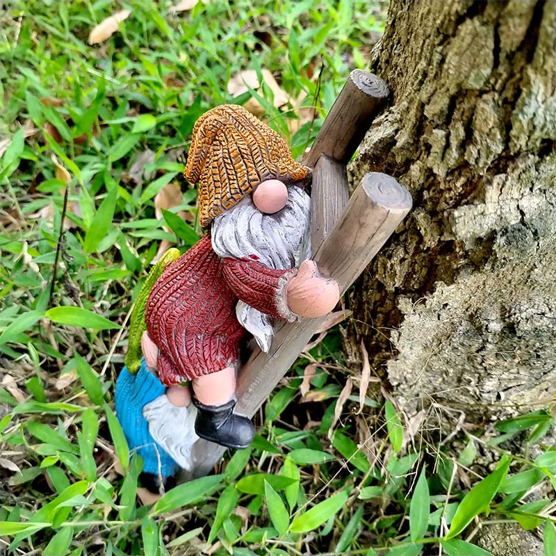 JARPSIRY Garden Gnome Statue, Funny Climbing Ladder Gnomes Figurine Resin Sculpture Outdoor Decor for Patio Yard Lawn Porch Ornaments Gift
