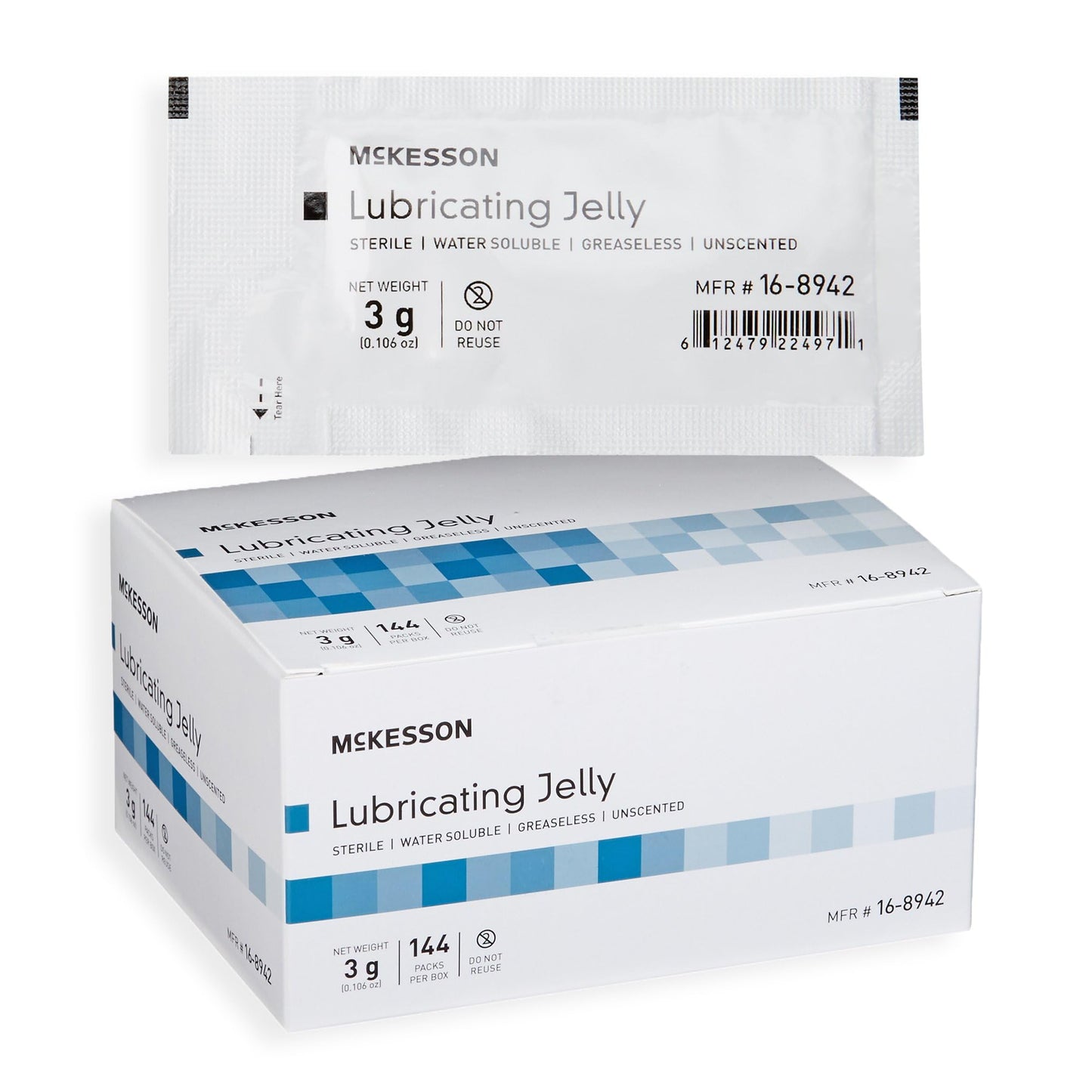 McKesson Lubricating Jelly, 3 g [144 Count] Water Based Non-Sticky Lube, Water Soluble Lubricant Gel - for Surgical, Medical, Personal – Sterile Individual Packets