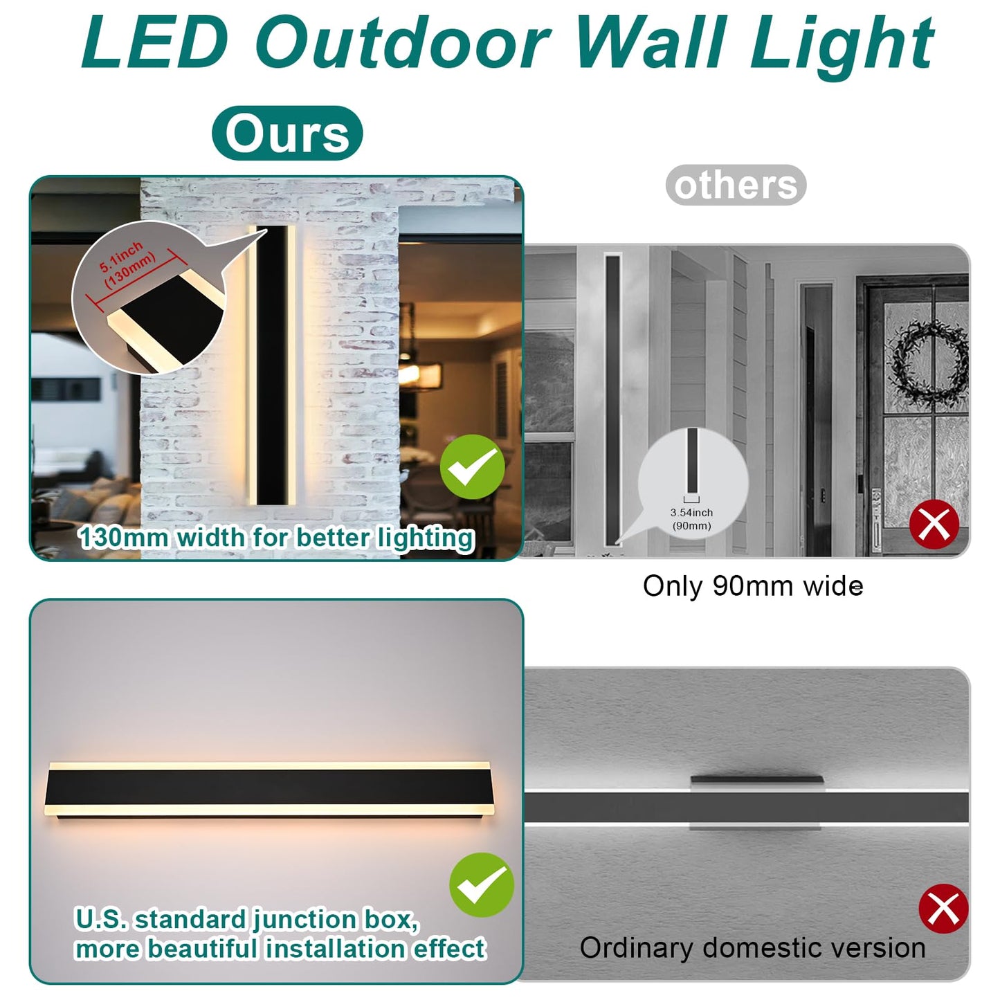 QueeuQ 2 Pack Outdoor LED Wall Lights, 32 inch Modern Exterior Lighting Fixtures LED Linear Outdoor Wall Sconces Lighting for Porch Patio Garage Door Garden Yard Indoor Yard, House