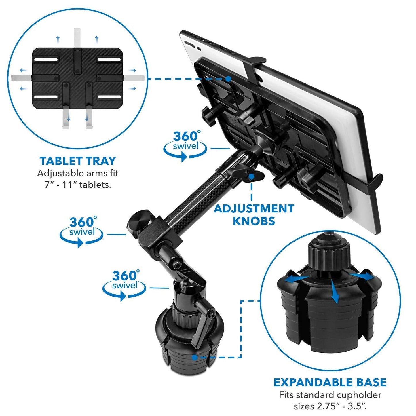 Mount-It! Premium Cup Holder Tablet Mount For Cars, Trucks, Suvs - Commercial Tablet Eld Mount - Heavy Duty Carbon Fiber Full Mo