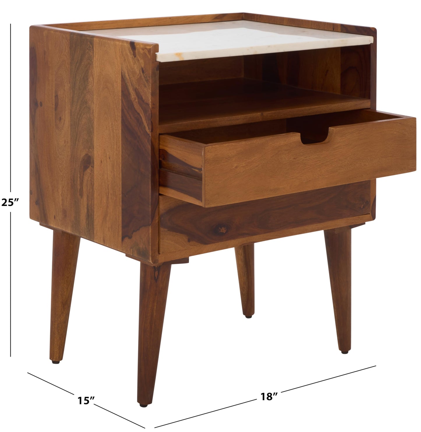 SAFAVIEH Home Collection - Alexi 2-Drawer Nightstand Table with White Marble Top, Brown Mid-Century Bedside Storage, Fully Assembled (NST3701A)
