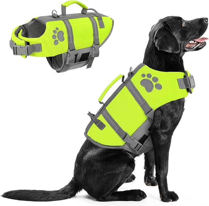 Queenmore Dog Life Vest for Swimming, Ripstop Dog Life Jacket Large, Floating Life Vest for Dogs Large Breed with Handle, ...