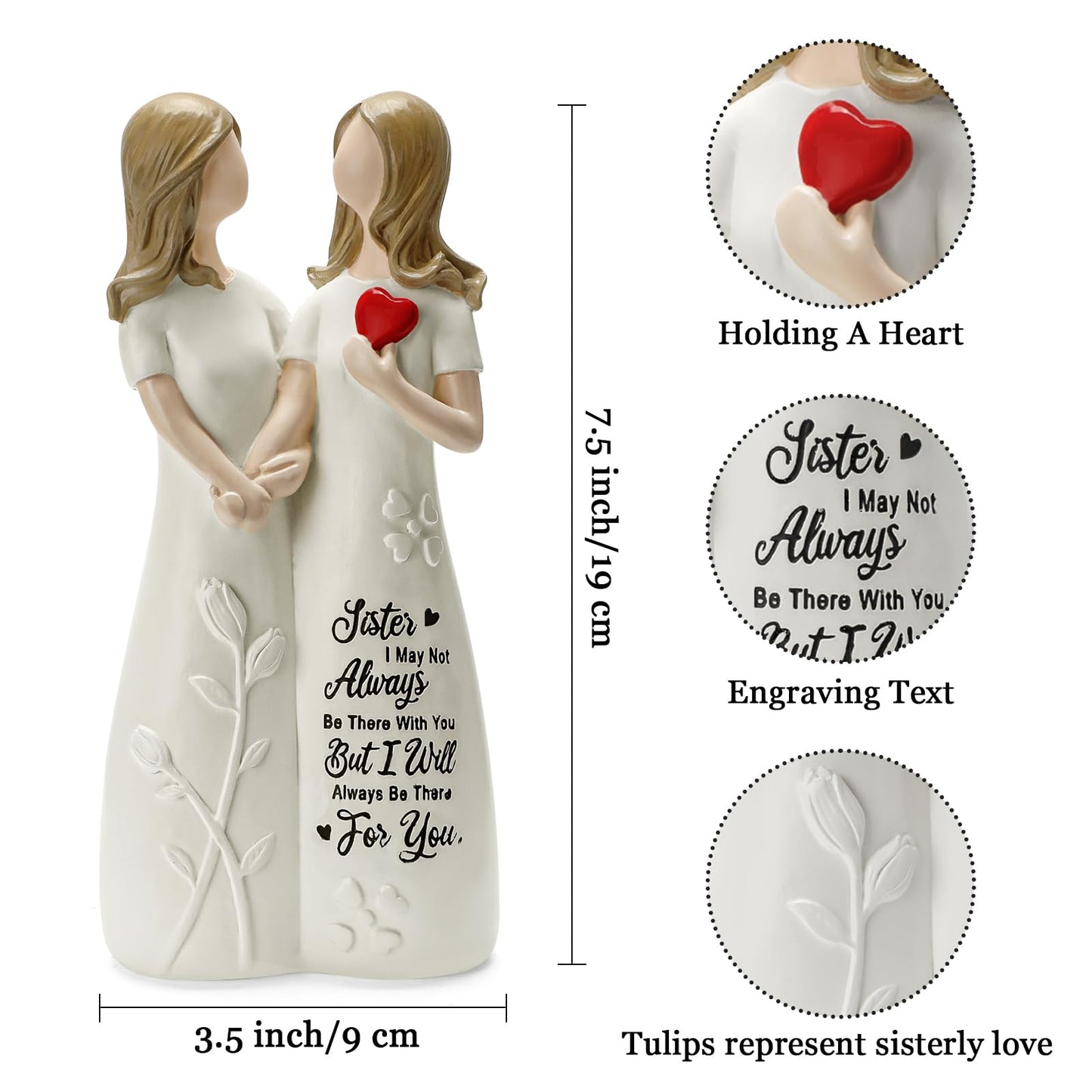 YAHIKI Sister Gift for Women Resin Sister Figurines for Women Bestie Friendship Christmas & Birthday Gift (White)