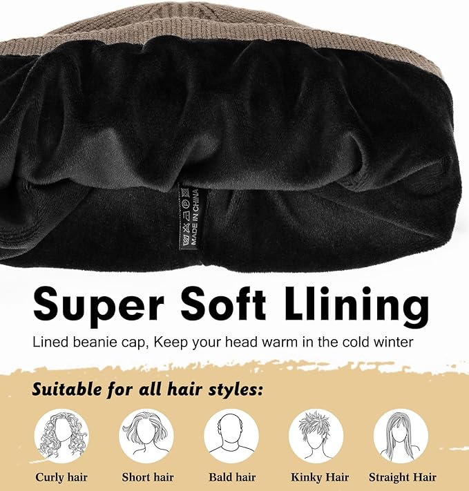 Wmcaps Winter Beanie for Men Women, Fleece Lined Beanie Soft Warm Knit Hat Ski Stocking Cuffed Cap
