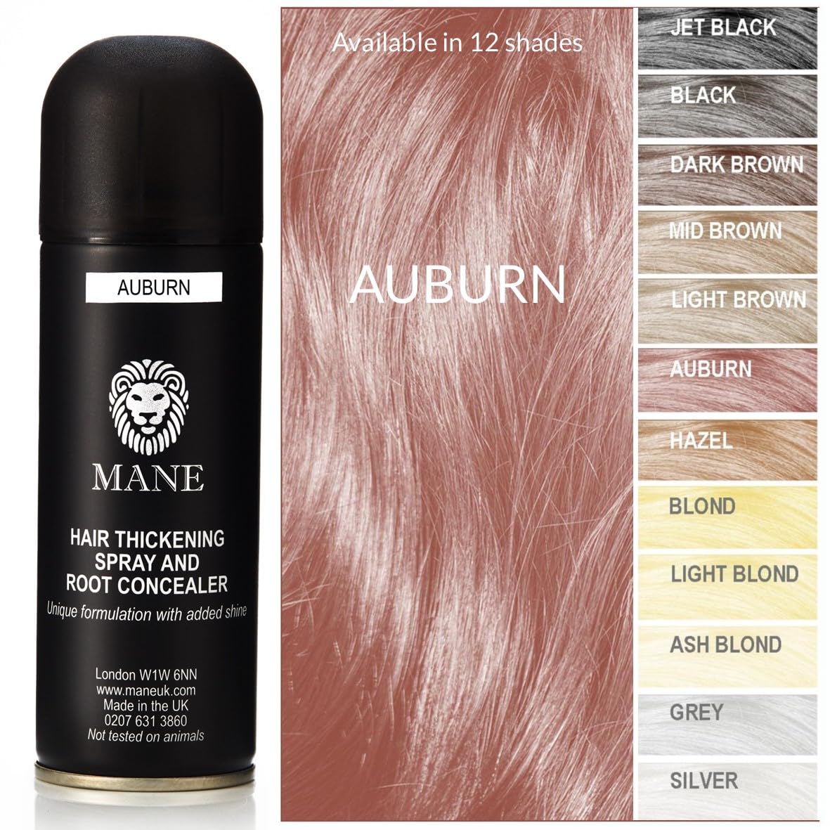 MANE Hair Thickening Fiber Spray (200 ml, Auburn)