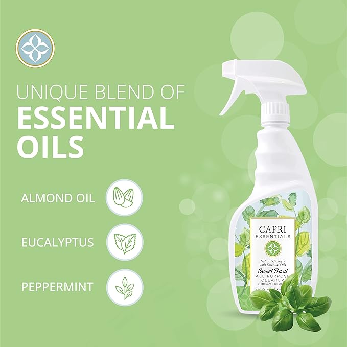CAPRI ESSENTIALS APC, Household Dust Remover, Kitchen Counter Surface Spray, Removes Grime, Blend of Essential Oils, Sweet Basil 23 FL Oz