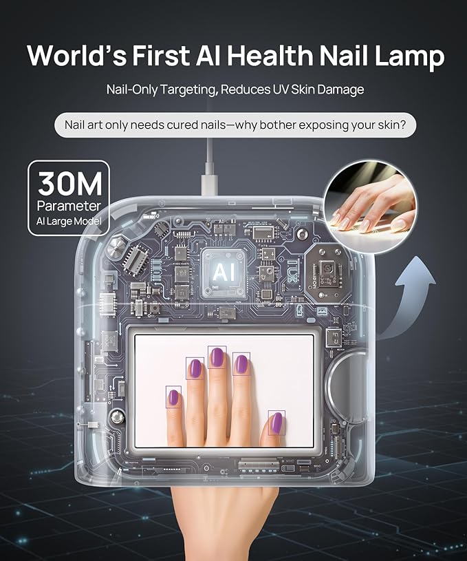 AI Health Nail Lamp-ONAIL AI Precision Scan,Reduce Excess UV Skin Damage-2in1 AI Computer&Nail Dryer with HD Visible Screen,109 LEDs 2X Faster Curing,Nail Curing Lamp for Salon and Home