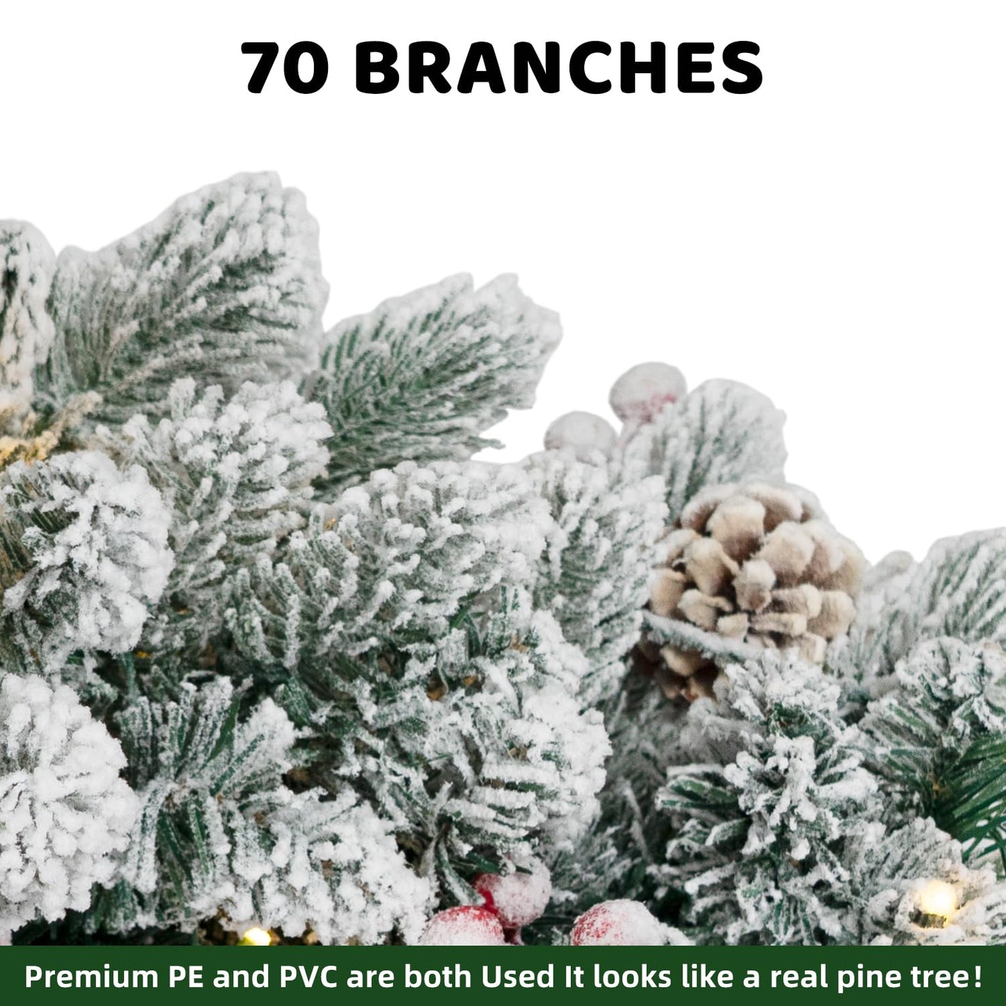 RIDGEPOLE 2FT Pre-lit Mini Christmas Snow Flocked Tree,Tabletop Artificial Christmas Tree with LED Lights, Small Xmas Pine Tree with Cloth Bag Base for Christmas Decor,12 PCS Berry & 8 Pinecones