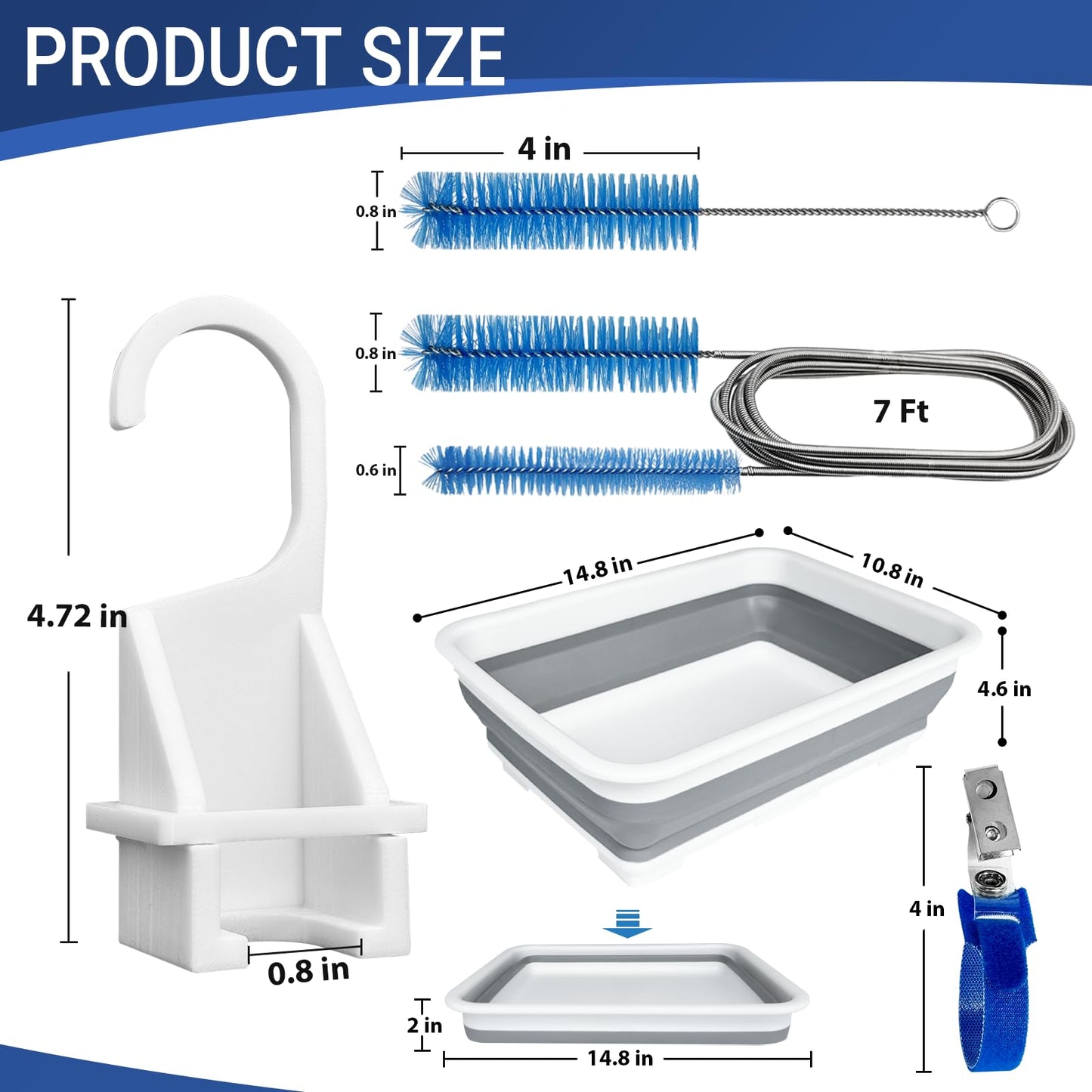 Nexonty 9 Pack CPAP Tube Cleaning Kit, Collapsible Wash Basin, CPAP Hose Holder, CPAP Tube Clips, CPAP Tubing Holder, Tube Cleaning Brush Fits for Standard15-22mm Diameter Tubing with Storage Bag