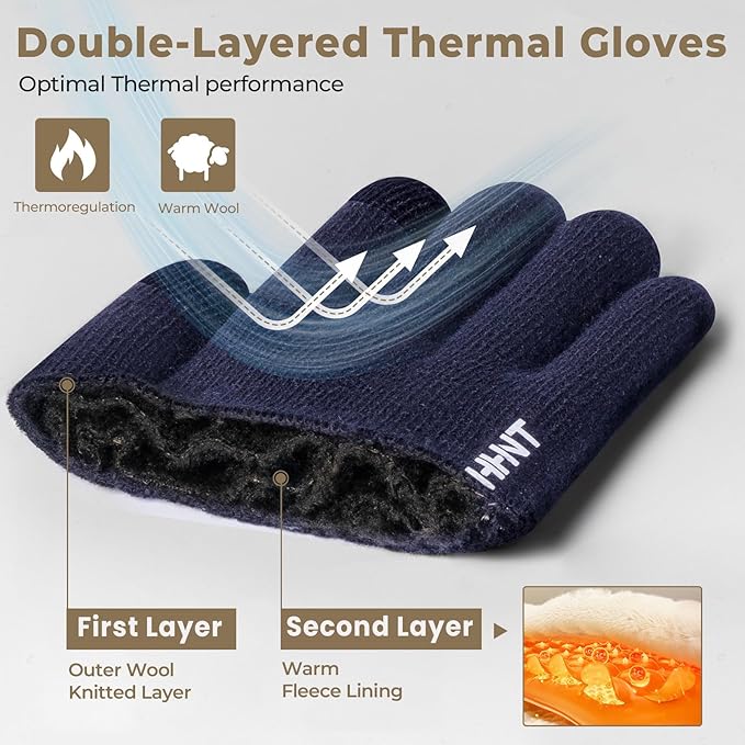 Rahhint Wool Winter Gloves Men Women Fleece lined Knit Gloves with Touchscreen Fingers Insulated Gloves Keep Hand Warm Gift