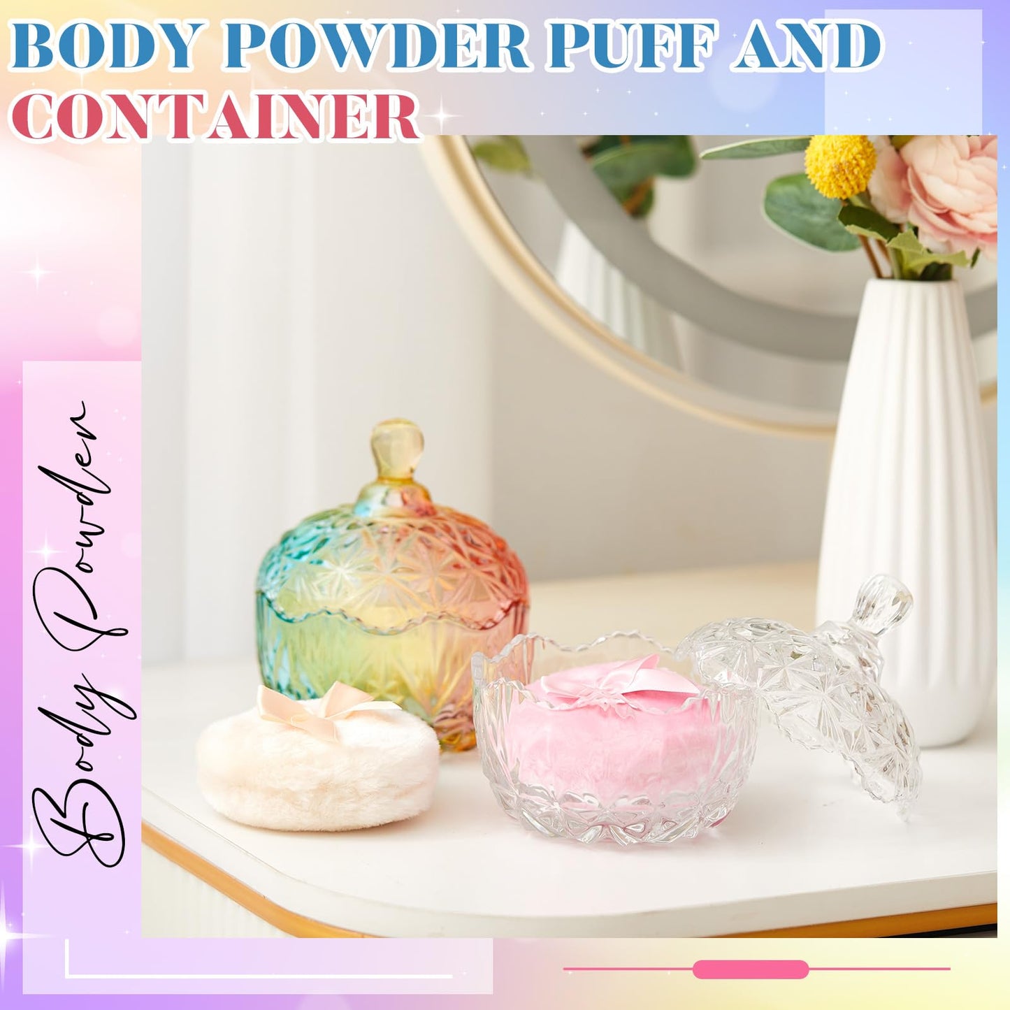 Tioncy 4 Pcs Large Body Powder Puff and Container Extra Large Body Powder Puff Dish Soft Washable Reusable Fluffy Makeup Sponge