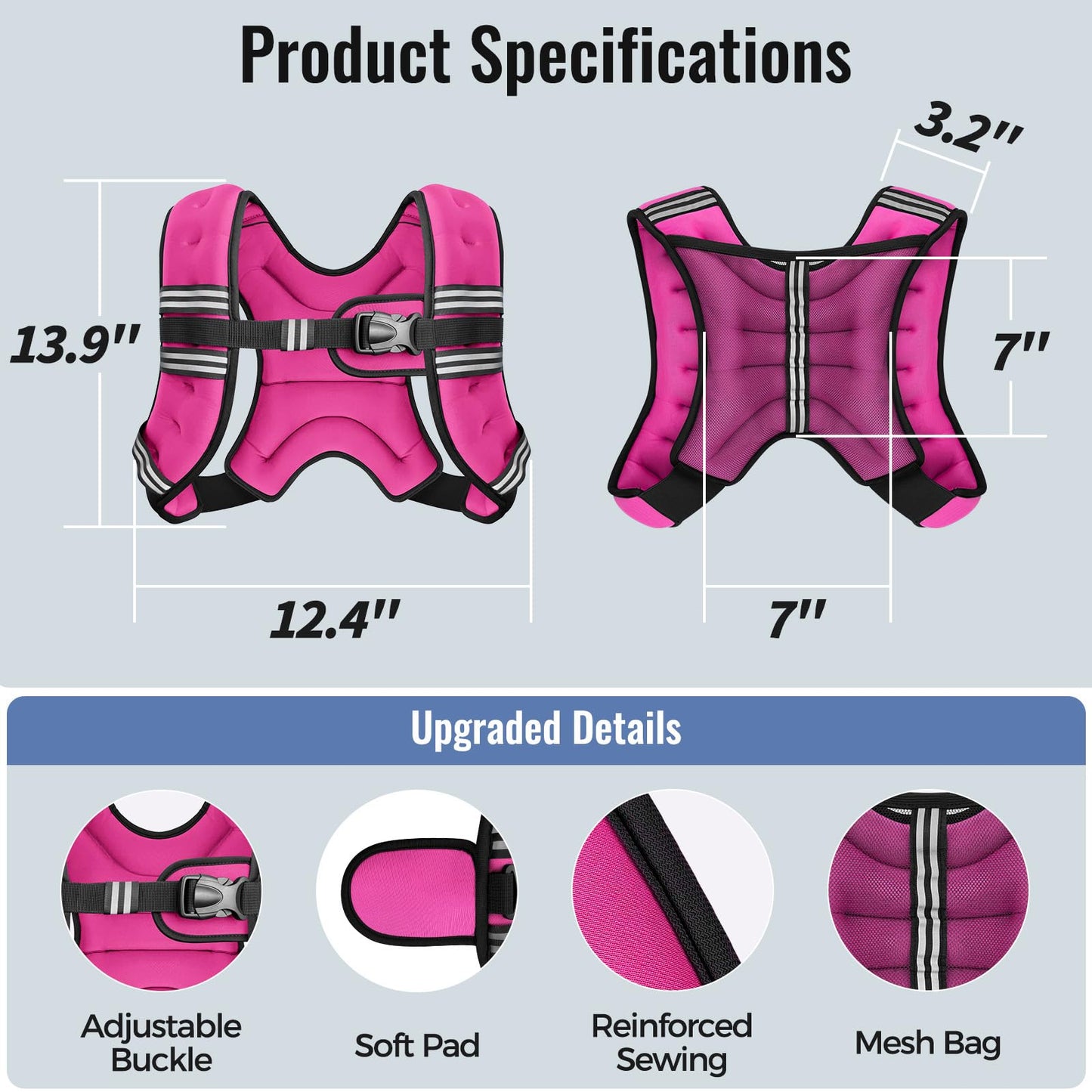 Zeerun Weighted Vest for Women & Men with Reflective Stripe and Adjustable Buckle, Comfortable & Durable Rucking Vest for Walking, Running & Strength Training, 6LBS-Pink