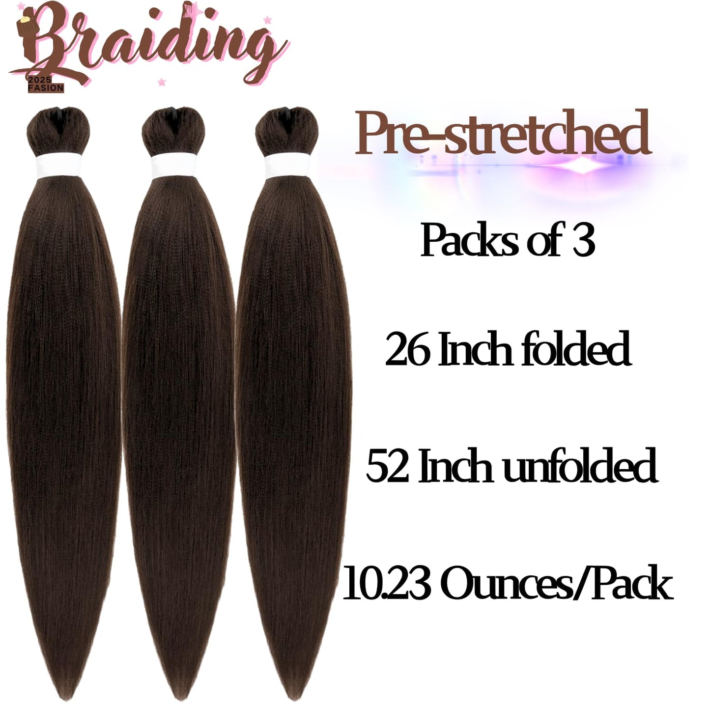 Dark Brown Pre-stretched Braiding Hair hypoallergenic ez braid Color 4 pre stretched braiding hair Extensions for Knotless Box B