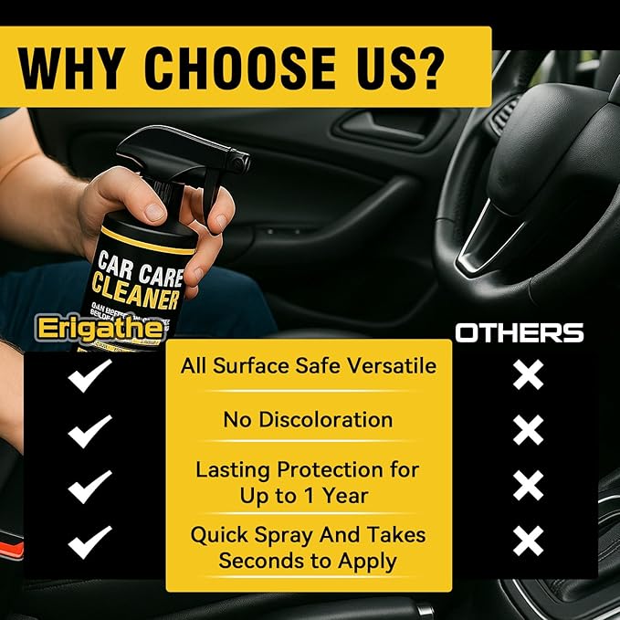 Car Interior Cleaner & Protectant Spray for Car, 3-in-1 Formula for Dashboard, Leather, Vinyl, Plastic & Glass, Streak-Free, UV Shield, pH Neutral & Long-Lasting Shine | 16.9oz +Towel + Sponge