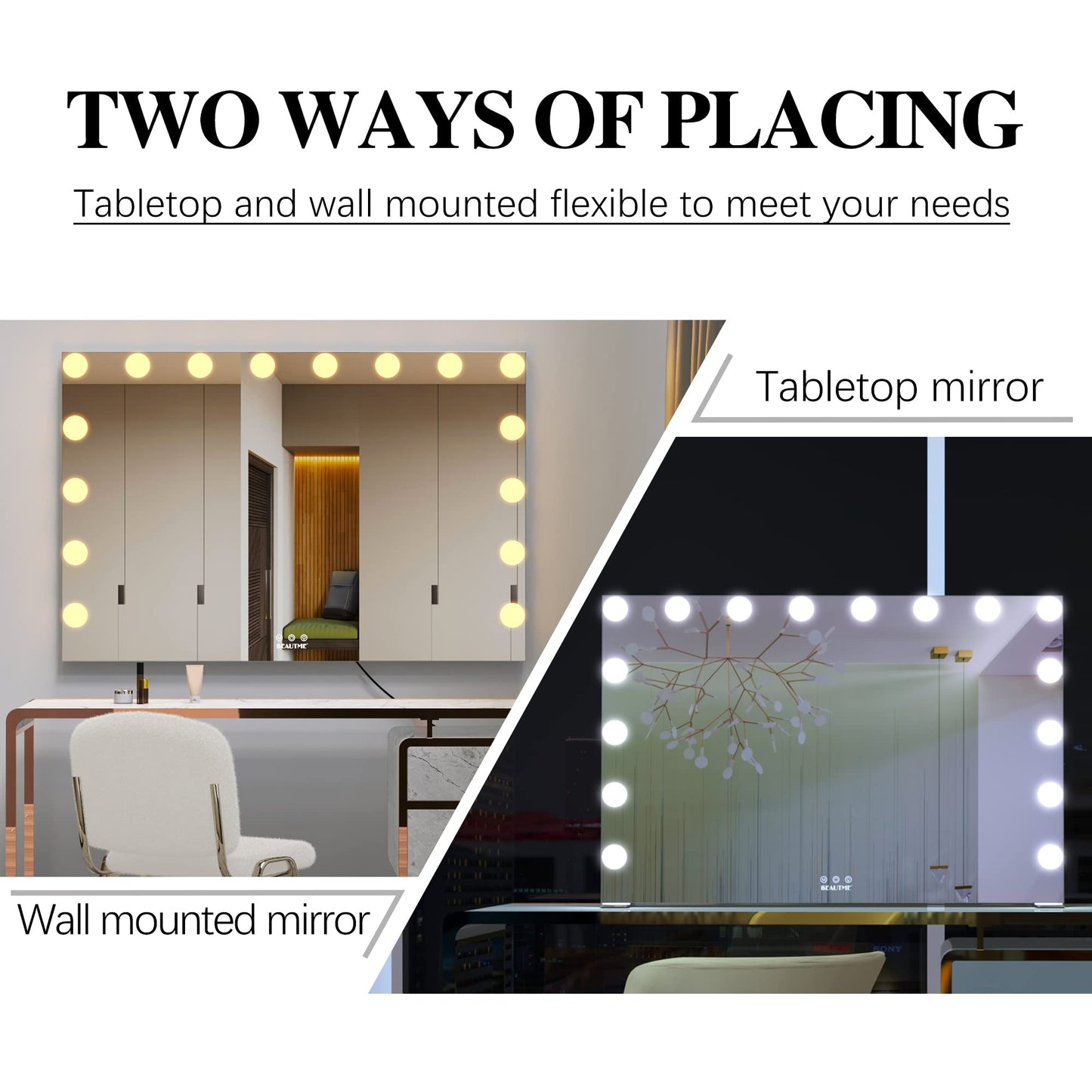 BEAUTME Hollywood Makeup Mirror,Vanity Mirror with Lights, LED Mirrors, Tabletop or Wall-Mounted Mirror with 16 Dimming LED Bulbs, Silver(911×180×616mm)