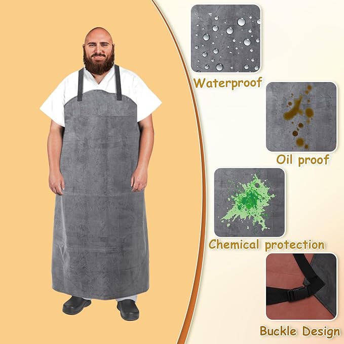 Urby Big and Tall Plus Size Work Apron: Flame Resistant Leather Welding Apron, Wood and Workshop Canvas. Butcher Rubber.
