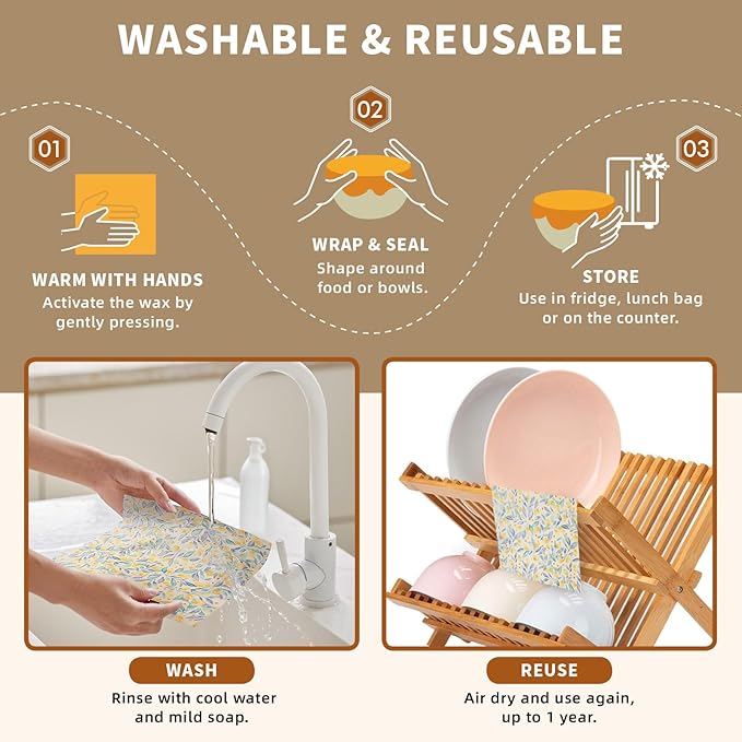 Beeswax Wraps for Food, 9 Pack Reusable Bees Wax Wraps, Zero Waste, Food Storage Beeswax Paper, Sustainable Wax Paper(1XL+3M+5S) Food Wrap, Sandwich Wrap & Bowl Covers