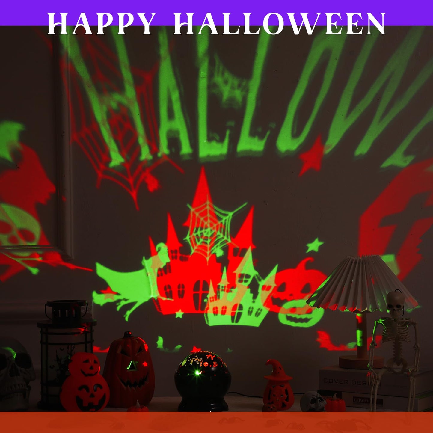 Rossesay Halloween Projector Lights Indoor Happy Halloween Projection Light LED Spooky Pumpkin Ghost Spider Decorative Outdoor Lighting Projectors for Party Holiday Garden Landscape