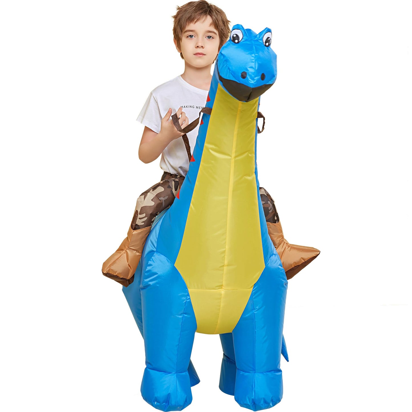 One Casa Inflatable Dinosaur Costume Riding Diplodocus T Rex Air Blow up Funny Party Halloween Costumes for Kids (2-4Yrs)