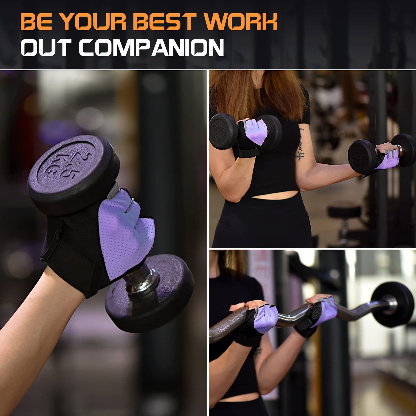 SUNNEX Gym Gloves for Women Workout Fingerless Weightlifting Lightweight Breathable Fitness Gloves Sports Training Lifting Weight Cycling Climbing Rowing Purple X-Large