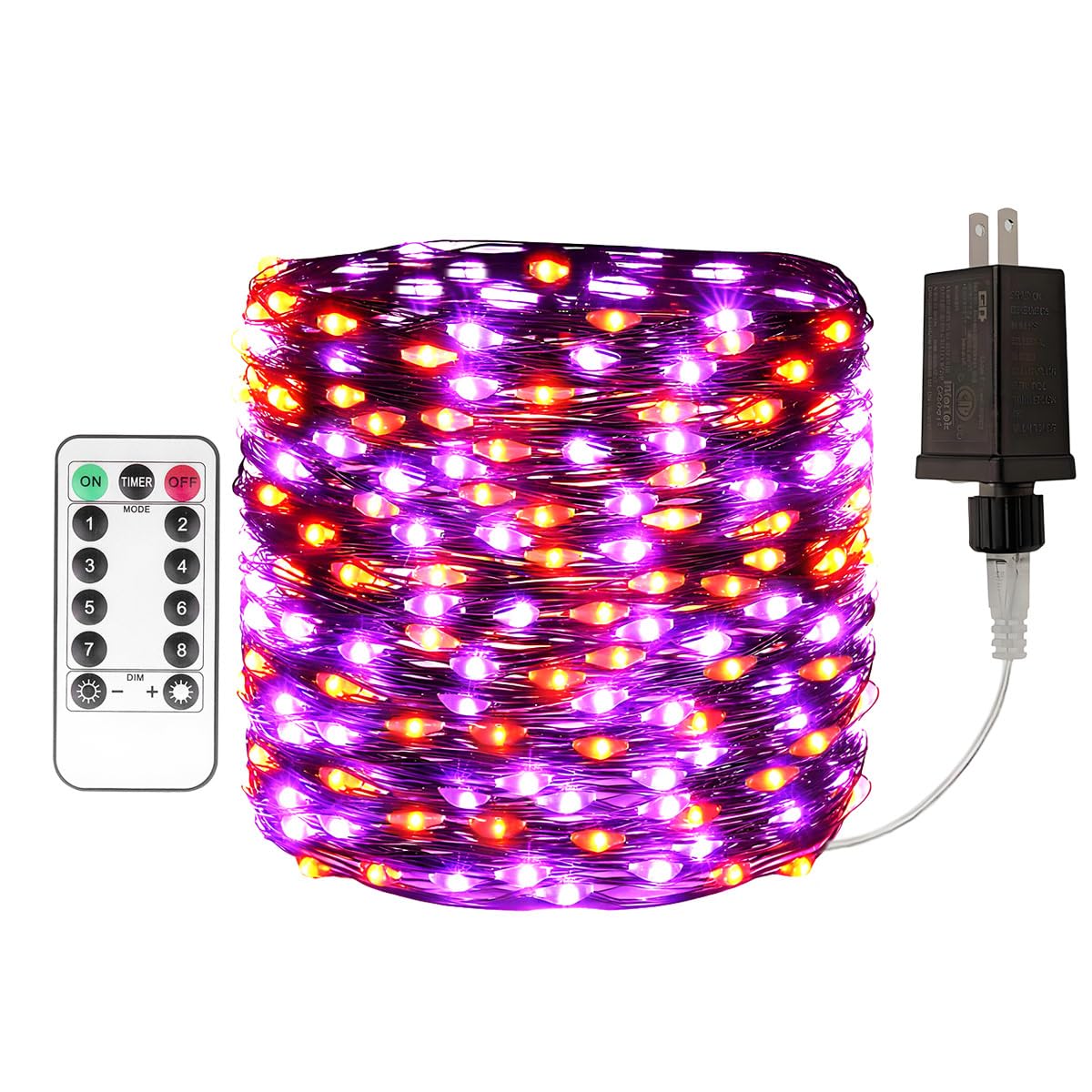 RESNICE Halloween Fairy Lights 100FT 300 LED Waterproof Plug in Purple and Orange LED String Lights with Remote 8 Modes for Indoor or Outdoor, Patio, Backyard,Garden