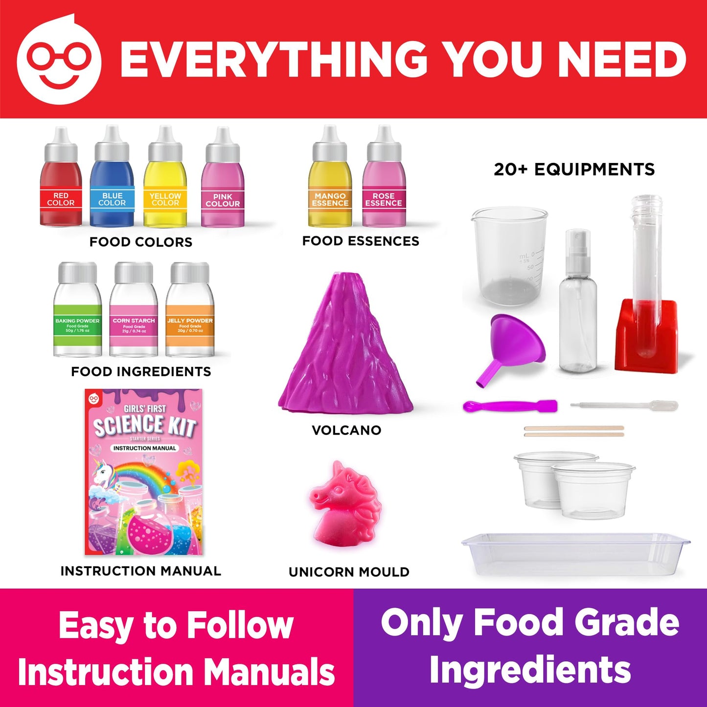 Doctor Jupiter Girls’ First Science Kit, Chemistry Set for Kids Ages 4-5-6-7-8 | Birthday Gift Ideas for 4+ Year Old Girls | STEM Toy Kit with 50+ Experiments | Learning & Educational Projects