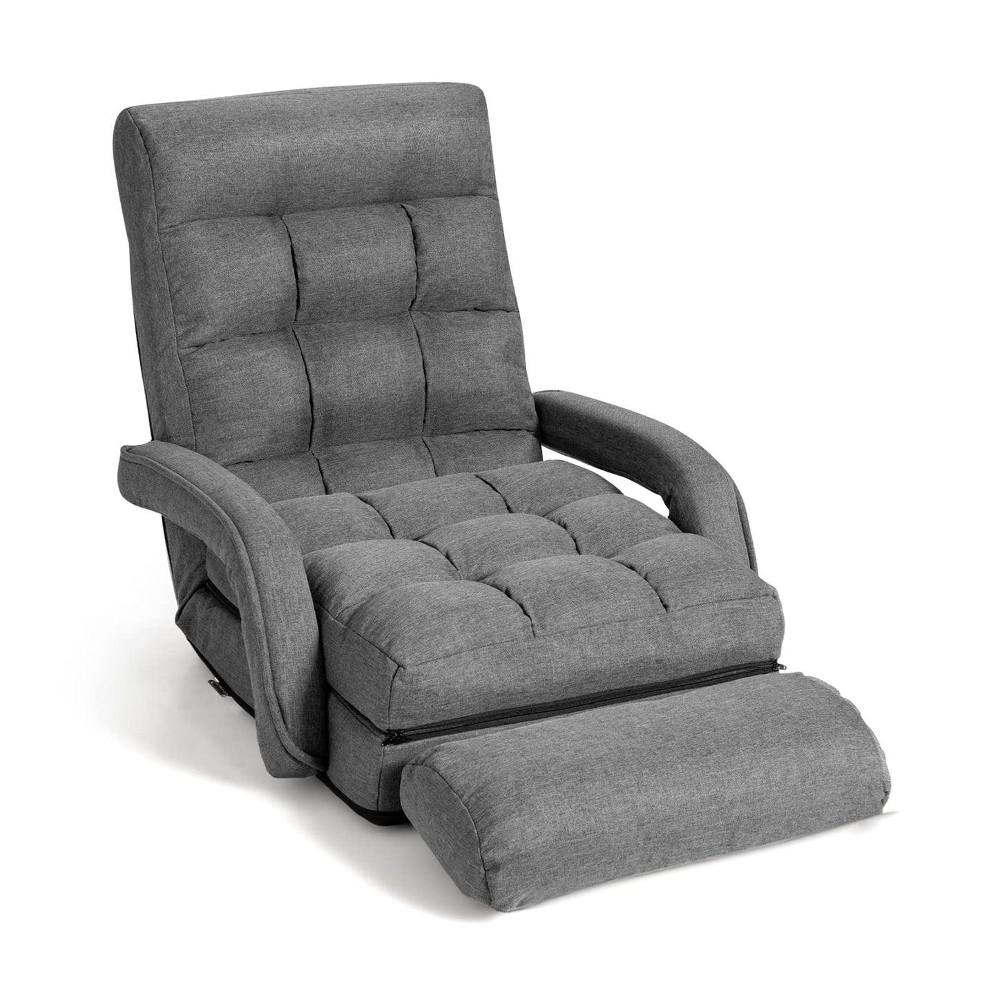 Giantex Folding Floor Chair with 6-Position Adjustable Backrest, Armrests & Removable Pillow, 330Lbs Capacity, Indoor Lazy Sofa Armchair, Chaise Lounger, Gaming Recliner for Living Room Bedroom, Grey