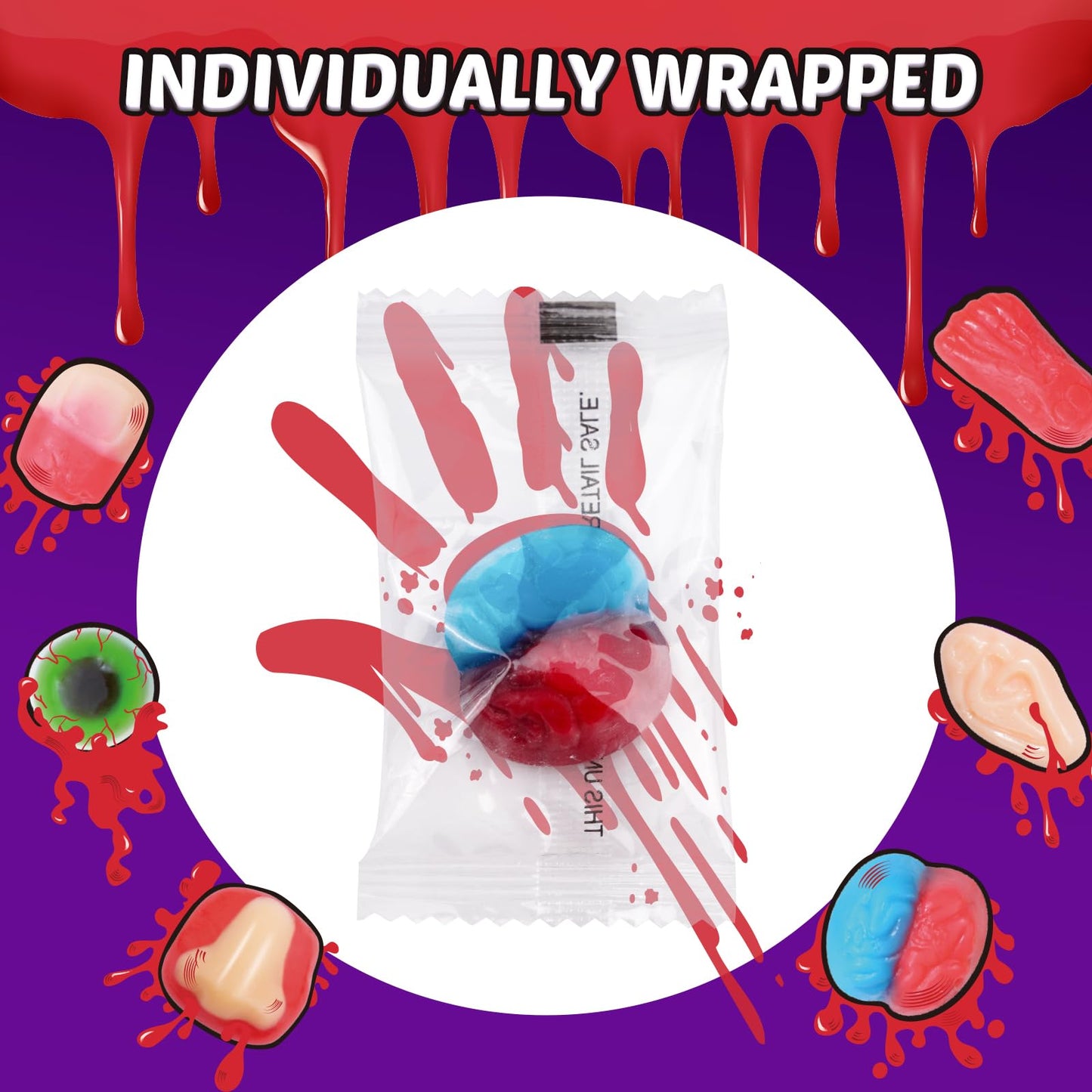 Amos Halloween Gummy Body Parts, Spooky Candy for Trick-or-Treat, Halloween Snacks, and Edible Decorations – Approx. 36 Individually Wrapped Pieces, 9oz Bag