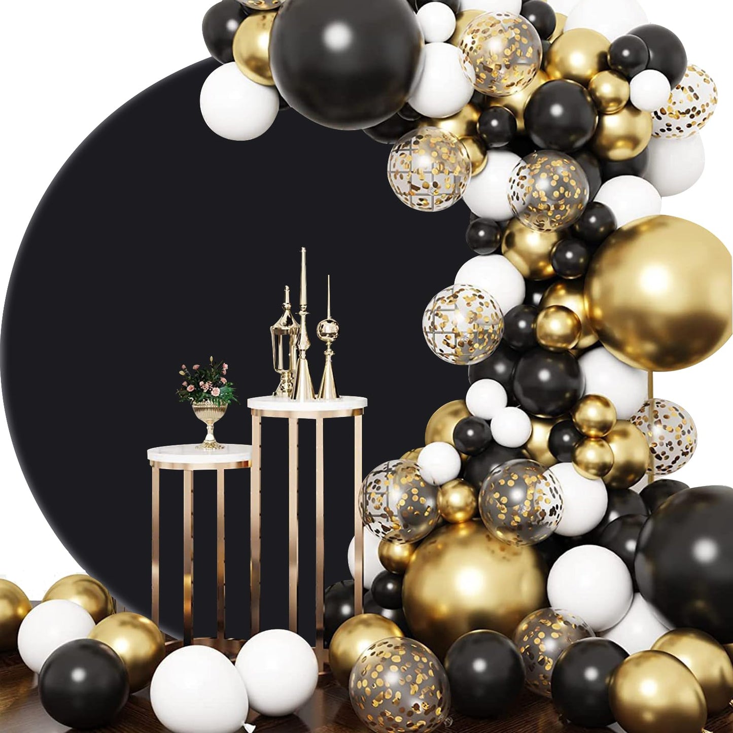 6.5Ft Black Round Backdrop Cover For 6.5Ft / 6.6Ft Circle Stand, Wrinkle Free Stretchy Circle Arch Round Backdrop Cover For Part