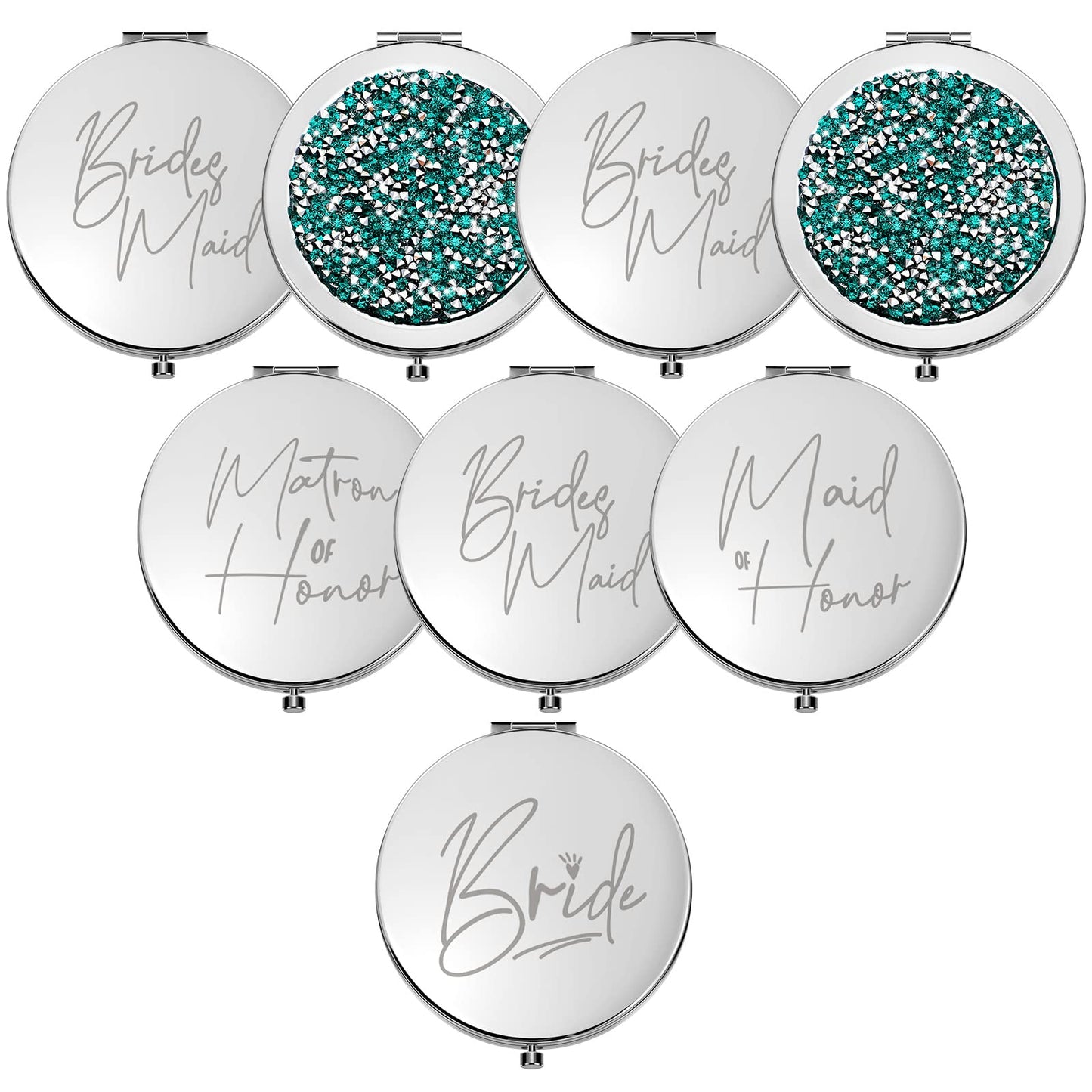 Roowest 8 Pcs Bridesmaid Compact Mirrors Bulk Magnifying Makeup Bridesmaid Gifts Set Double Sided for Purse Pocket for Bridal Sh