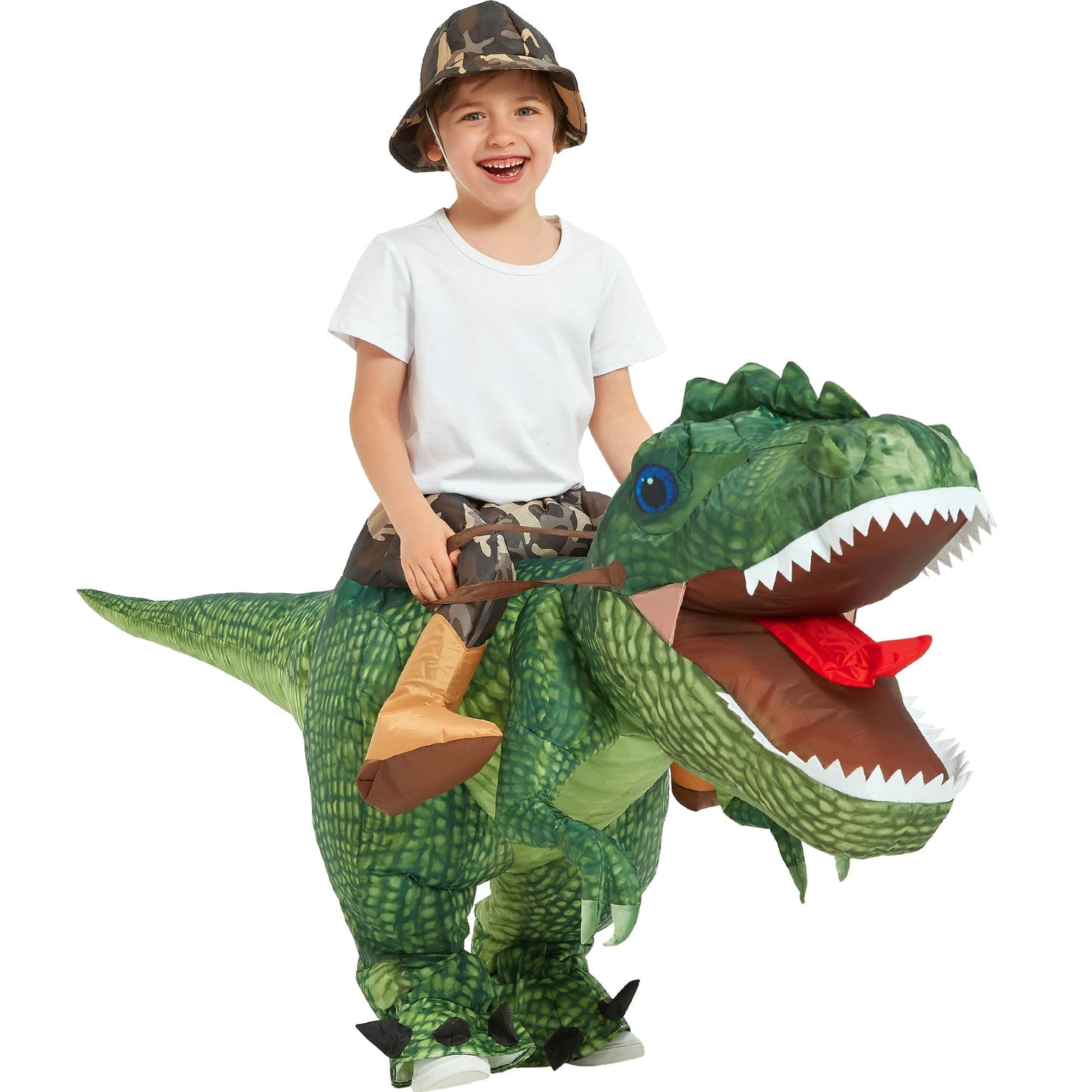 One Casa Inflatable Dinosaur Costume Riding T Rex Air Blow up Funny Party Halloween Costume for Kids (4-6 Yrs)