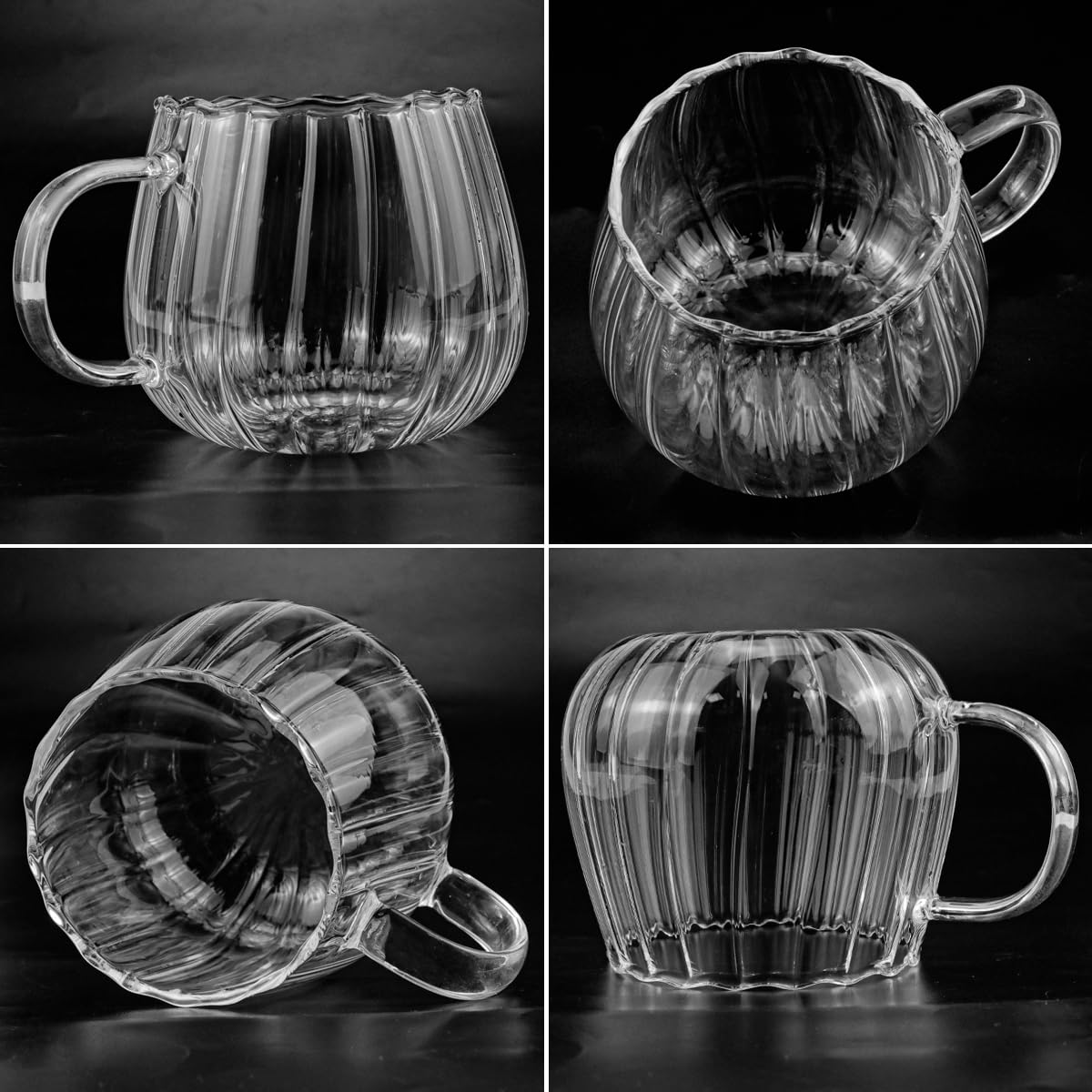 LNQ LUNIQI 2Pcs Glass Cups With Handle Pumpkin Shaped Transparent Coffee Cups 350ml Drinking Cups Clear Glass Water Cups for Home School Office Table Centerpieces Housewarming Holiday Party Present
