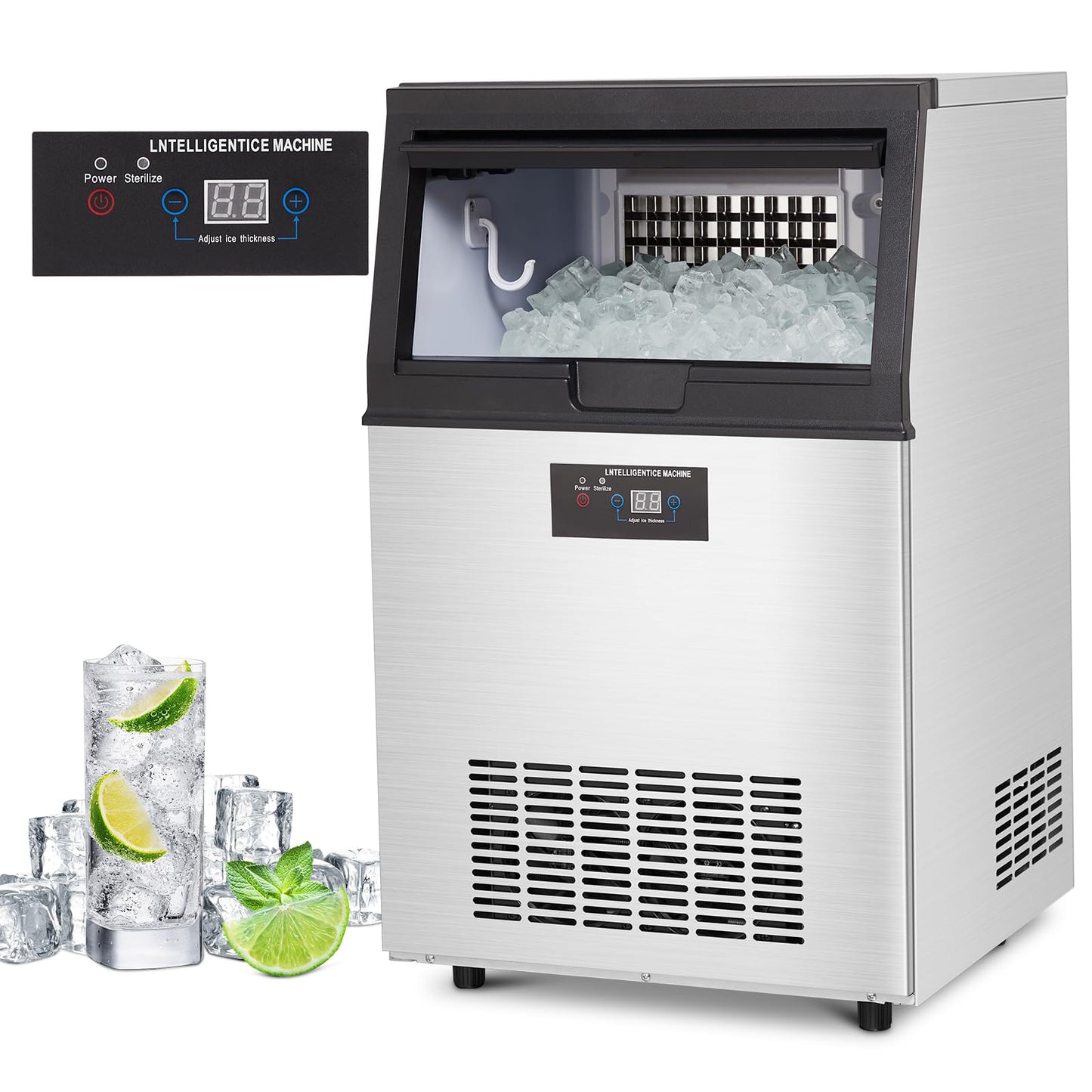 GARVEE Commercial Ice Maker, Creates 110 LBS in 24H, Commercial Ice Machine with 33 LBS Ice Storage Capacity, Ice Maker Machine with Auto Self-Cleaning, Each Tray Can Make 40 Pieces of Ice.