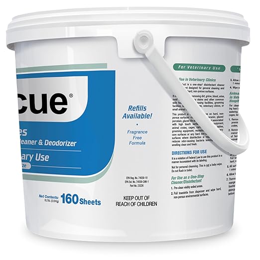 REScue One-Step Disinfectant Cleaner & Deodorizer Wipes for Vet Use – Cleaner for Kennels, Litter Boxes, Vet Offices, Pet Grooming Surfaces – Extra Large Wipes, 160-Count Bucket (1 Pack)