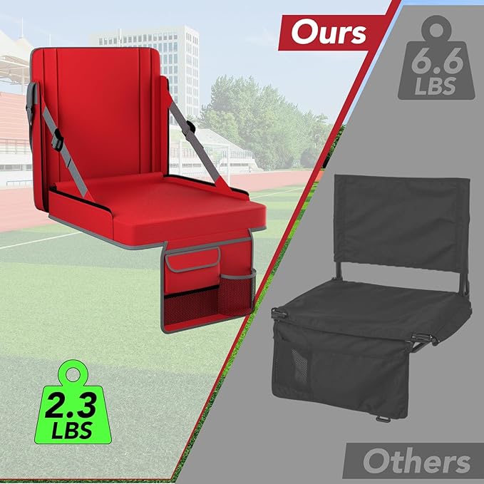 janiry Stadium Seats with Back Support 2PACKS Adjustable Bleacher Chairs with Back and Cushion Bleacher Seat with Cup Holder, Carry Handle & Shoulder Strap for Outdoor Sports Events, Picnics, Beaches