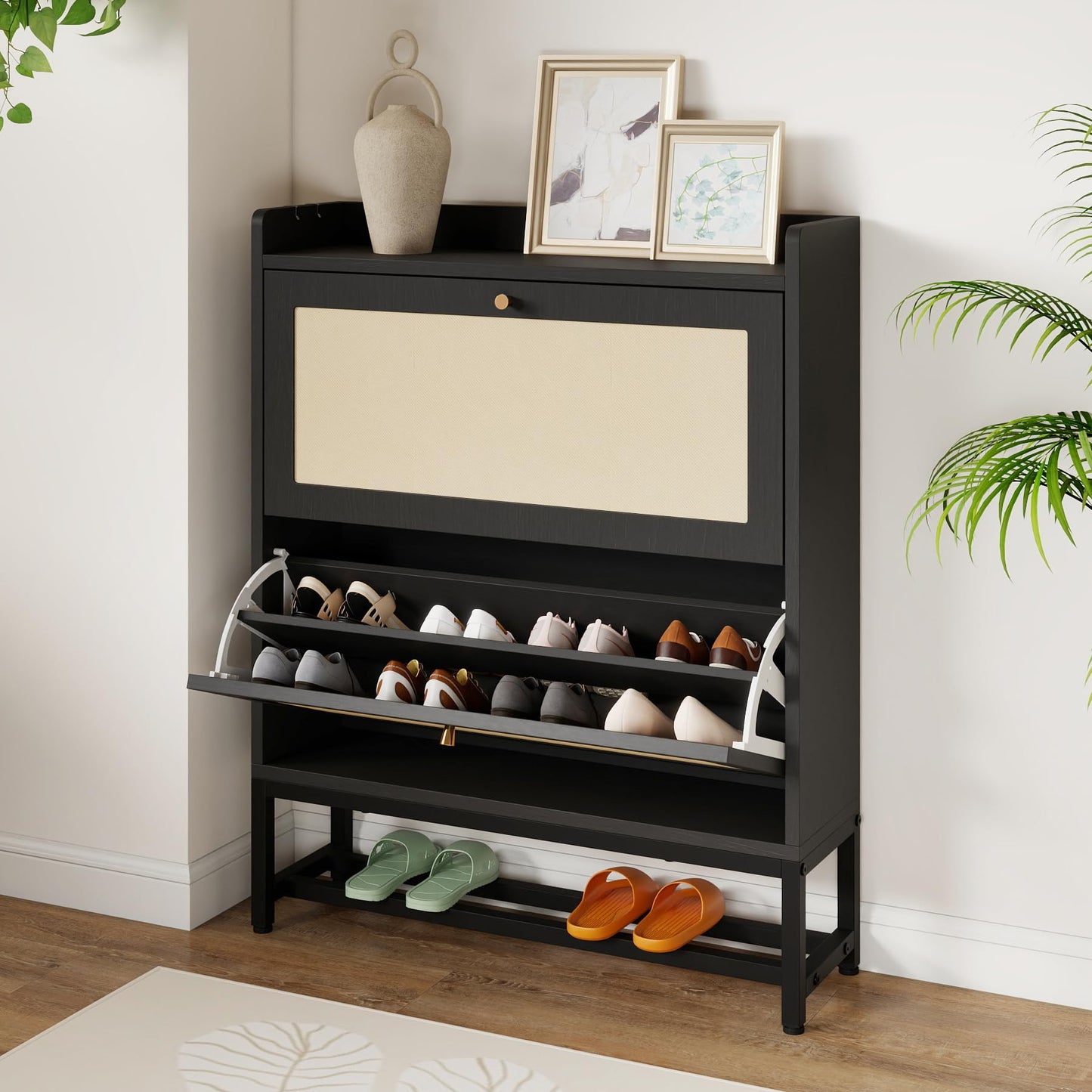 Aivermeil Slim Entryway Shoe Storage Cabinet with 2 Flip Drawers, Modern Freestanding Shoes Organizer Holds 16-20 Pairs, Closed Shoe Storage for Hallway, Foyer - Space-Saving Wood Shoe Rack