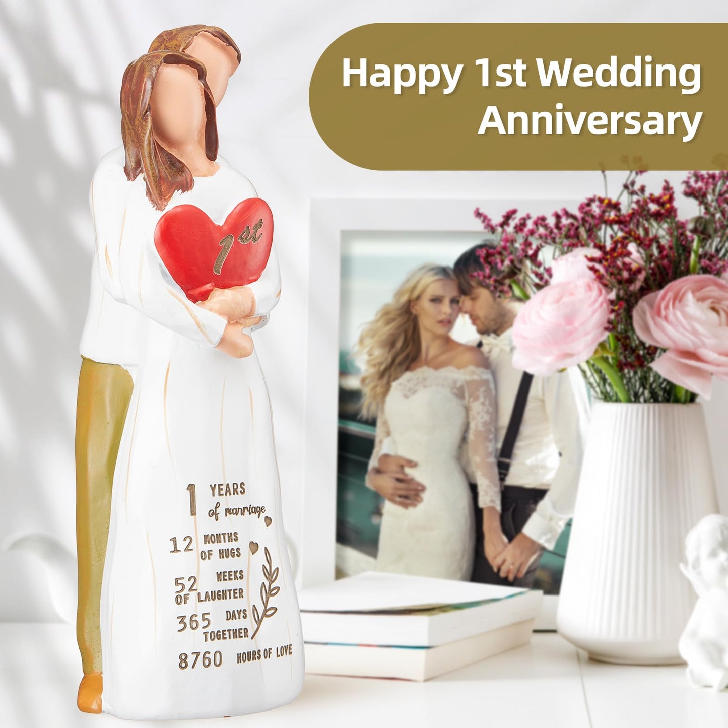 Hosetim 1st Anniversary Figurine Gifts, 1st Wedding Anniversary Romantic Gifts for Couple, Wife, Husband, Sculpted Hand-Painted Figure