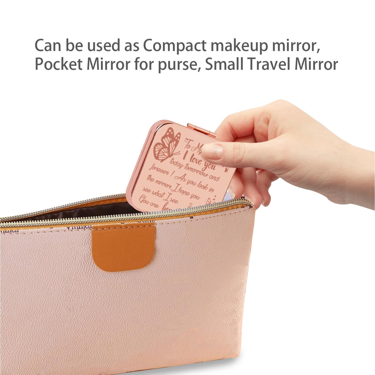 PDOZV Small Compact Mirror, Rosegold Square 2.8     2.8    Metal Frame Smooth Style Double Sided Mini Magnifying 1X/2X Mirror fo