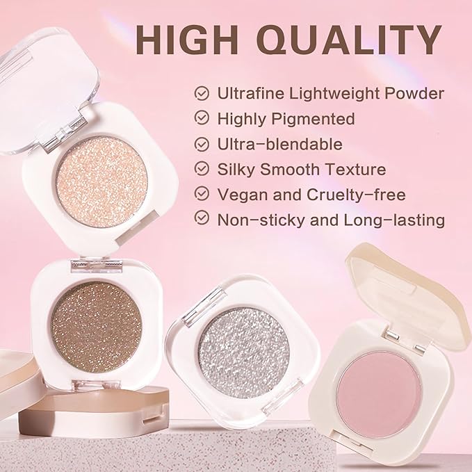 Shimmer Eyeshadow,Glitter Eye Shadow for Older Women,Blushing Lizard Eyeshadow Makeup,Lightweight Blendable Formula,Sombras de Ojos Profesional (12 Slive Glitter)