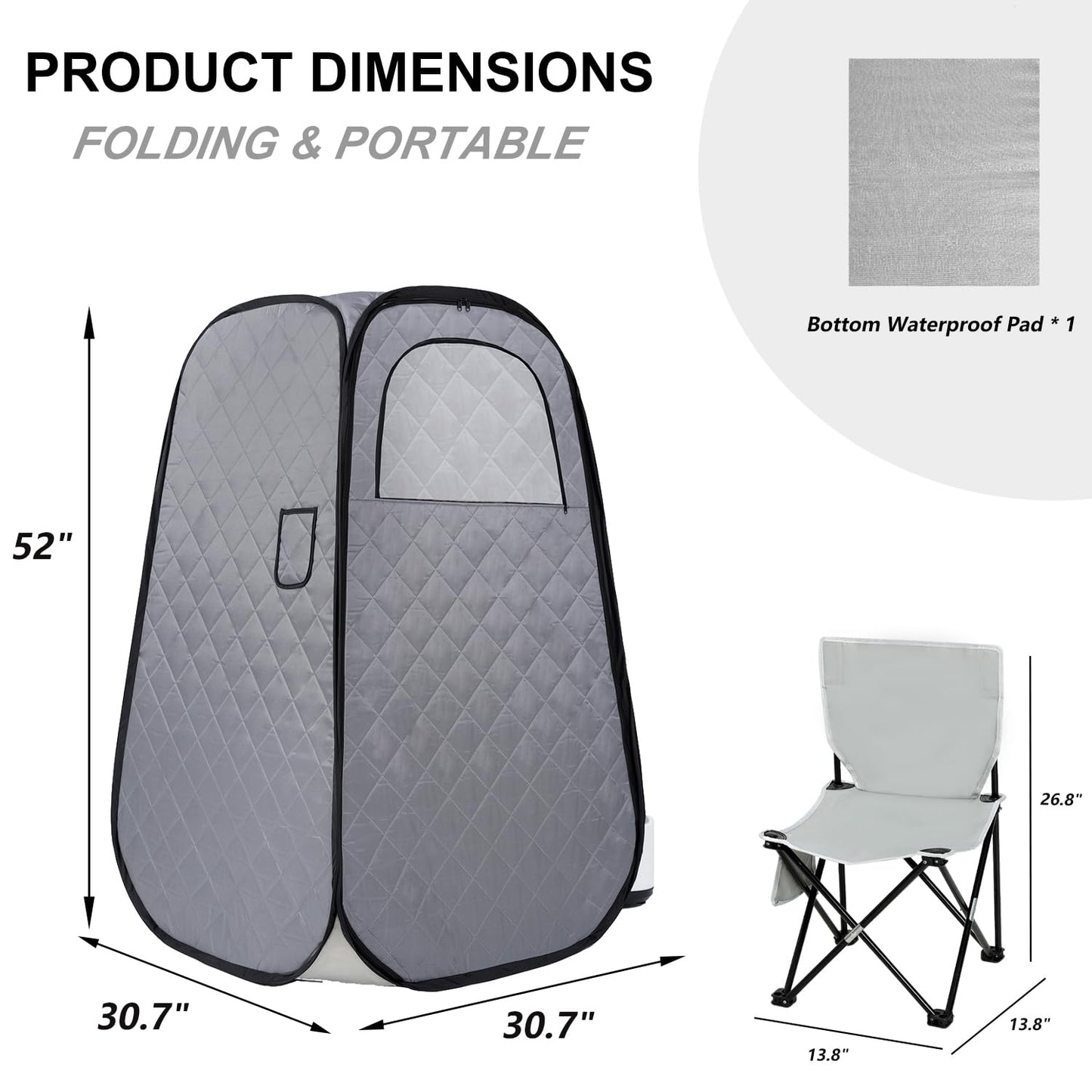 Wizzisauna Foldable Portable Steam Sauna, Personal Sauna Tent for Home SPA with 1000w 2.2L Steamer, Folding Chair, Remote Control, Gray