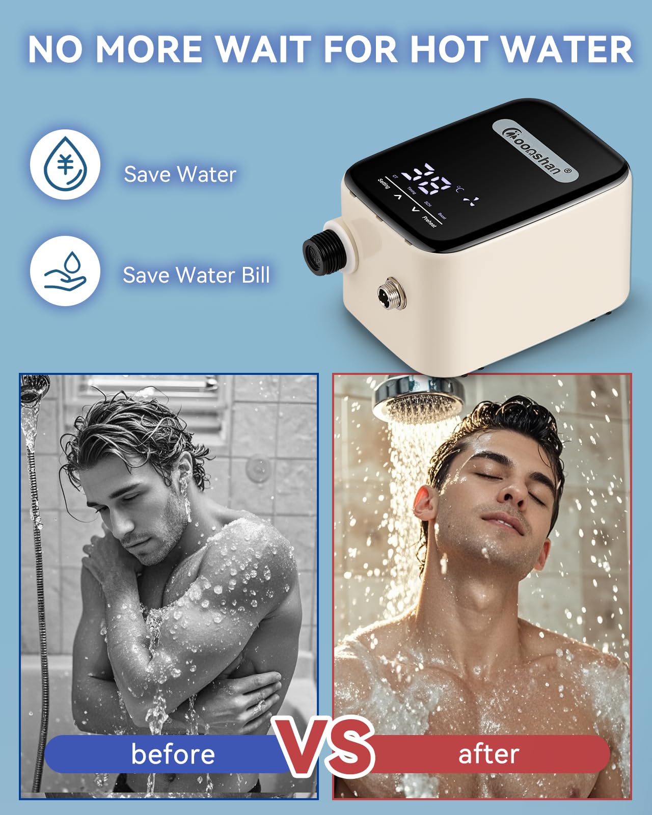 Moonshan Smart Instant Hot Water Recirculating Pump Kit with Built-in Thermostat Digital Timer Under Sink Water Circulator Pump System for Tank Water Heaters