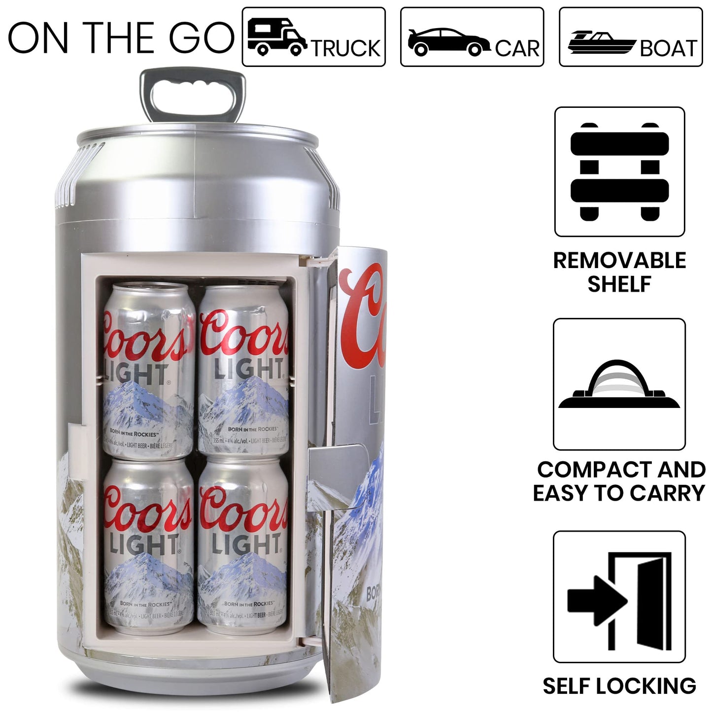 Koolatron Coors Light Mini Fridge - Refrigerator for Bedroom Office, Portable Table Top Beverage Cooler, 12V 110V Refrigerador For Drinks, Soda, Wines, Use In Car, Dorm, Outdoor, 8 Can