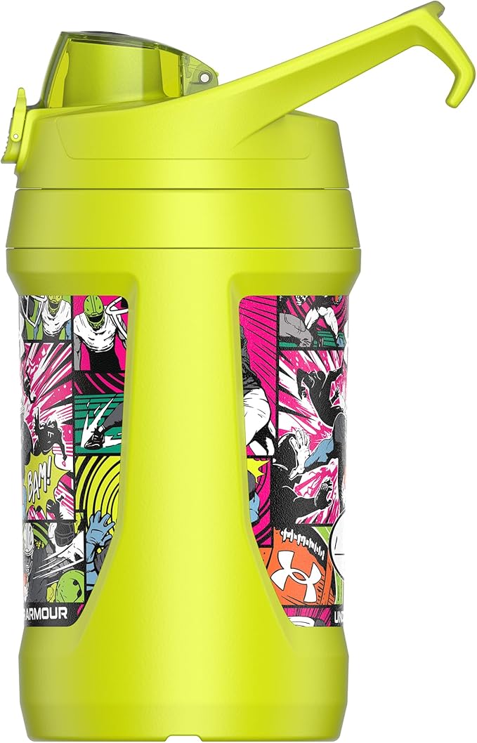 Under Armour 32 oz Insulated Water Bottles - Sports Water Jug with Fence Hook, Leak Resistant for Baseball, Football & More, 32 oz Insulated, High-Vis Comic