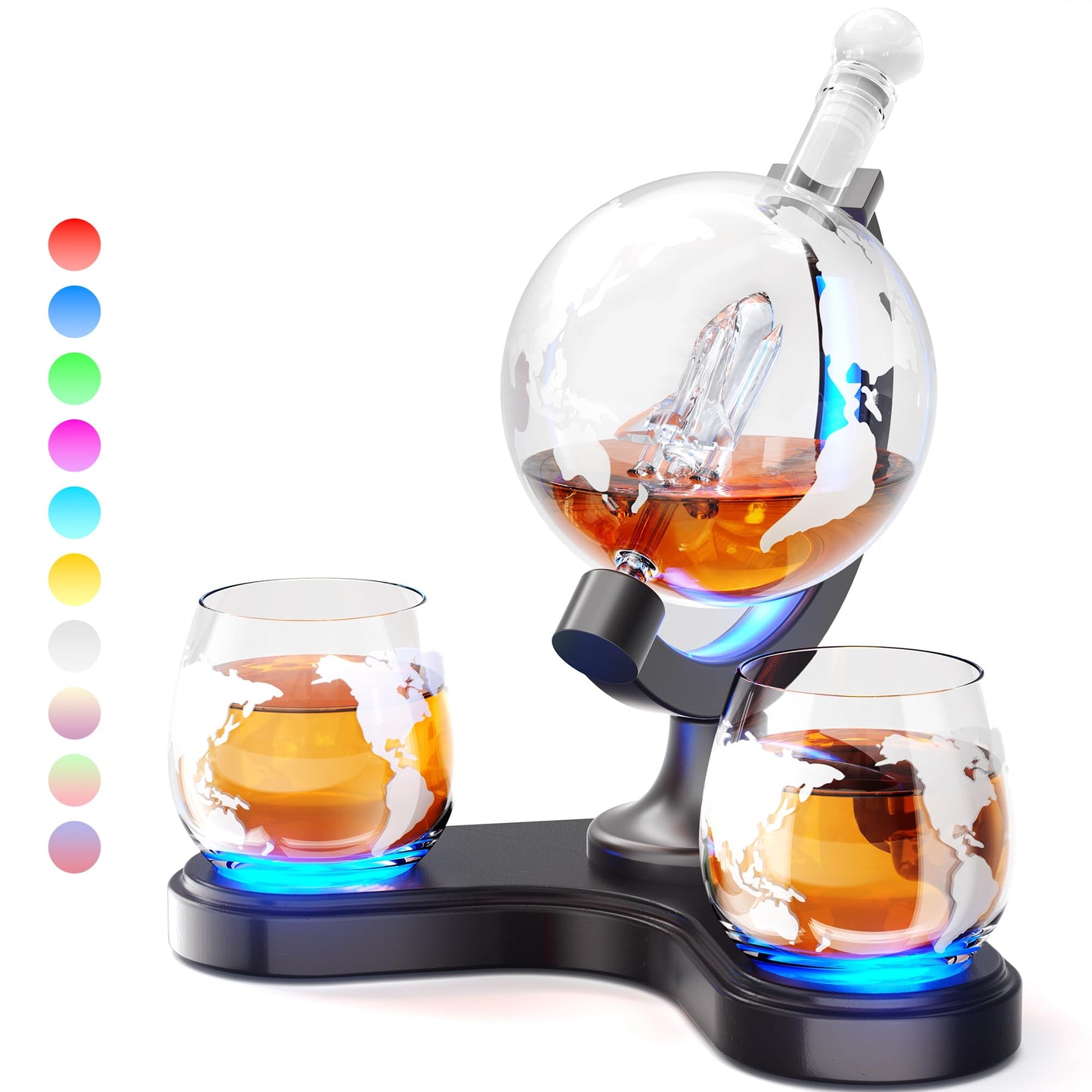 Gifts for Men Dad, Kollea Unique Light Up Whiskey Globe Decanter Sets with 7 RGB Colors, Cool Christmas Birthday Gift for Men, Funny Anniversary Present for Him Husband