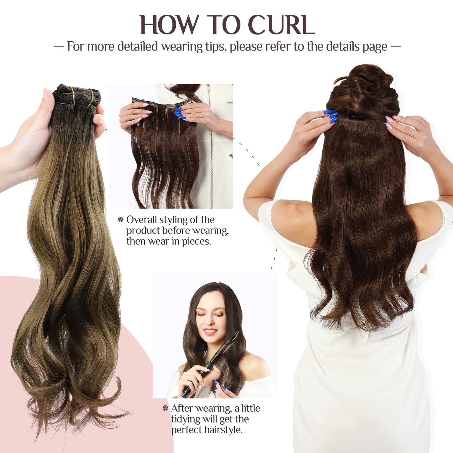 MAXITA Clip in Human Hair Extensions, 7PCS 120g Ash Dark Brown to Light Chestnut Brown, 16 Inch Straight Hair for Women